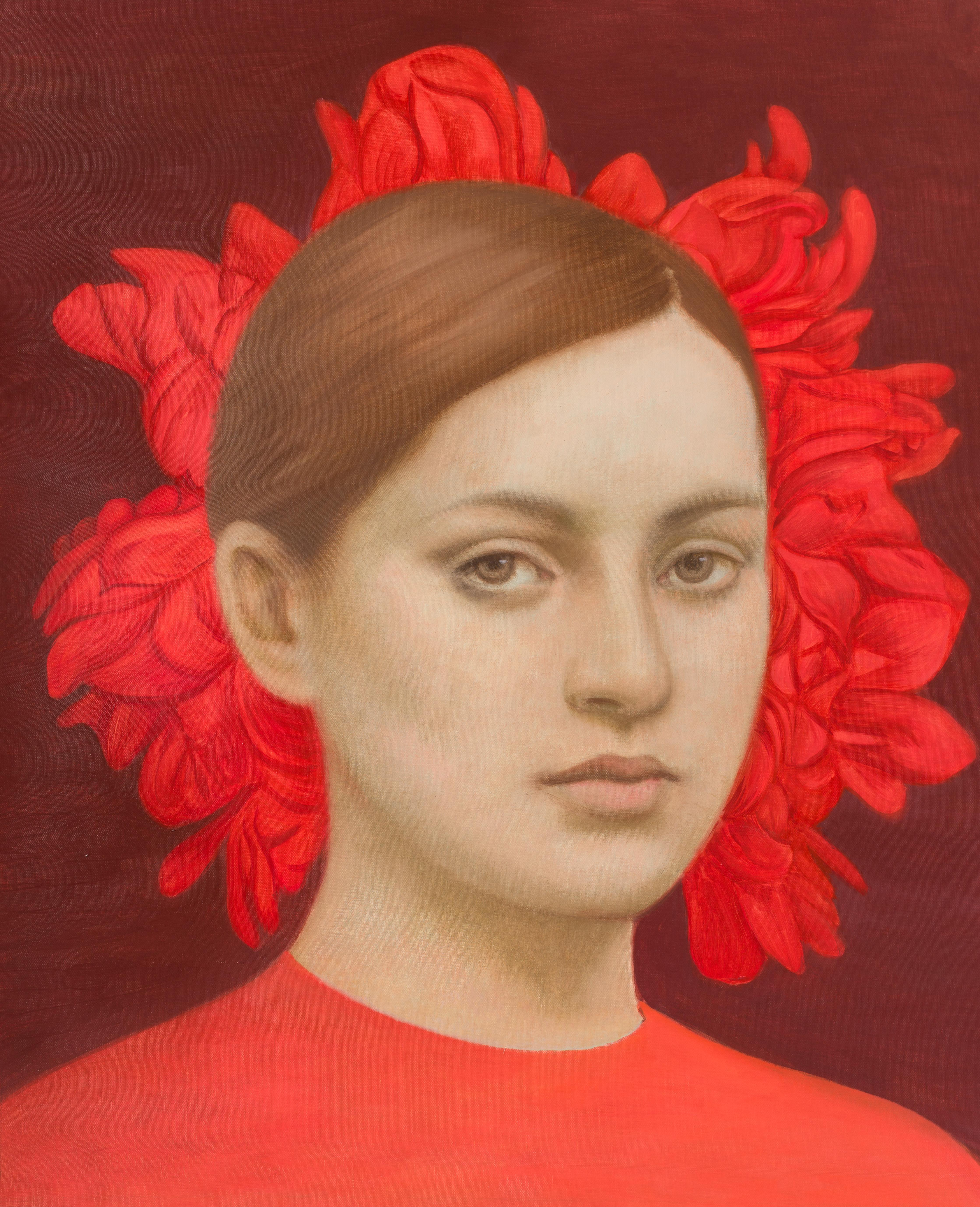 Alberto Galvez Figurative Painting - Rojo Dahlia
