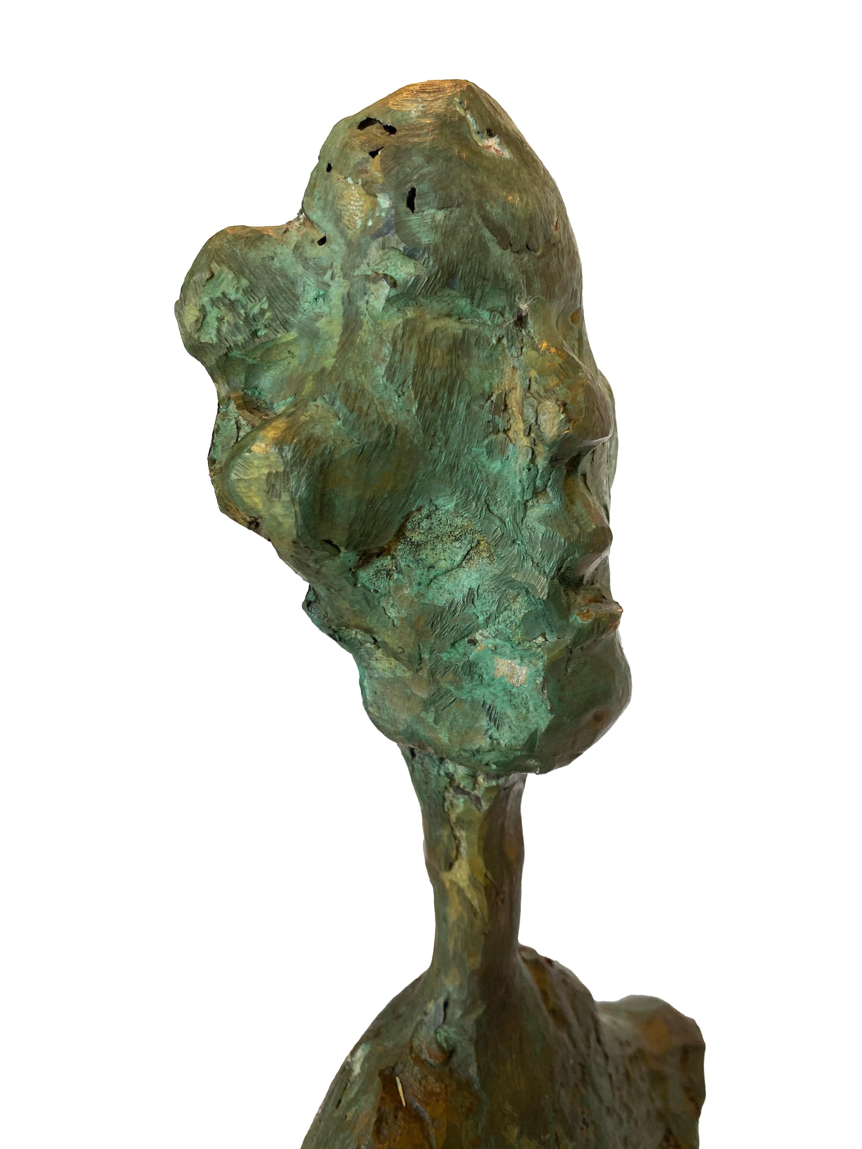 European Alberto Giacometti Bronze Bust Sculpture on a Stone Base