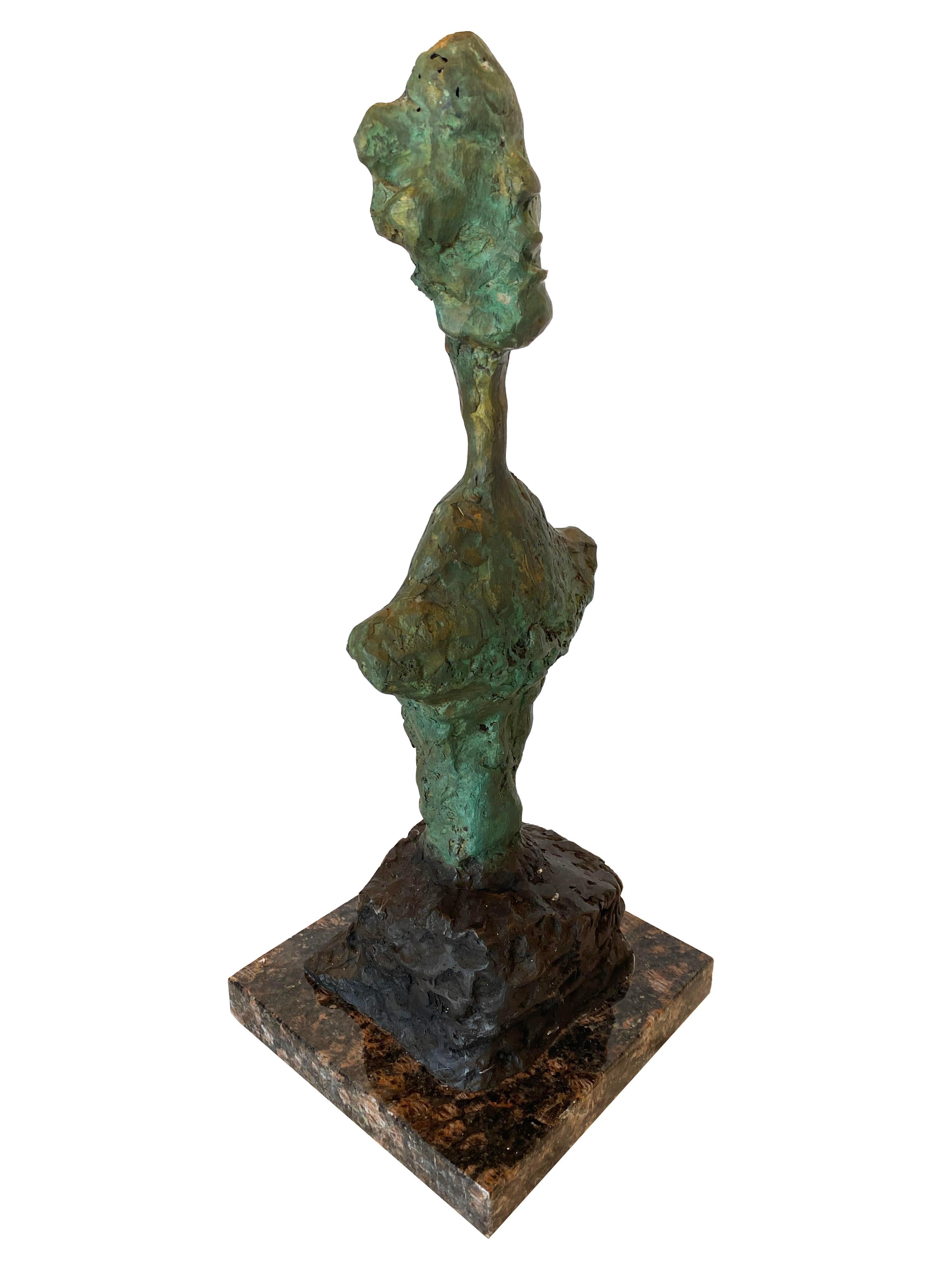20th Century Alberto Giacometti Bronze Bust Sculpture on a Stone Base