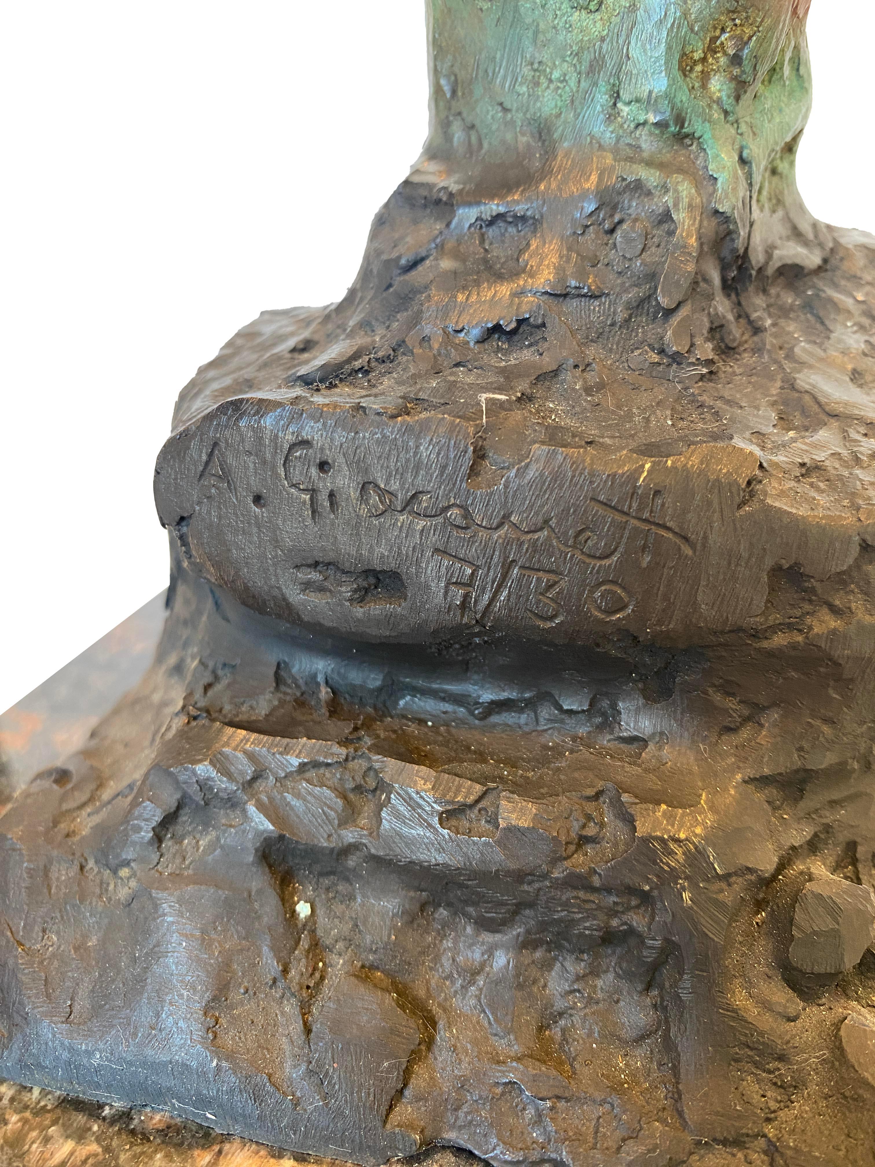 Alberto Giacometti Bronze Bust Sculpture on a Stone Base 1