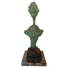 Vintage Alberto Giacometti Bronze Bust Sculpture on a Stone Base