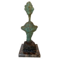 Alberto Giacometti Bronze Bust Sculpture on a Stone Base