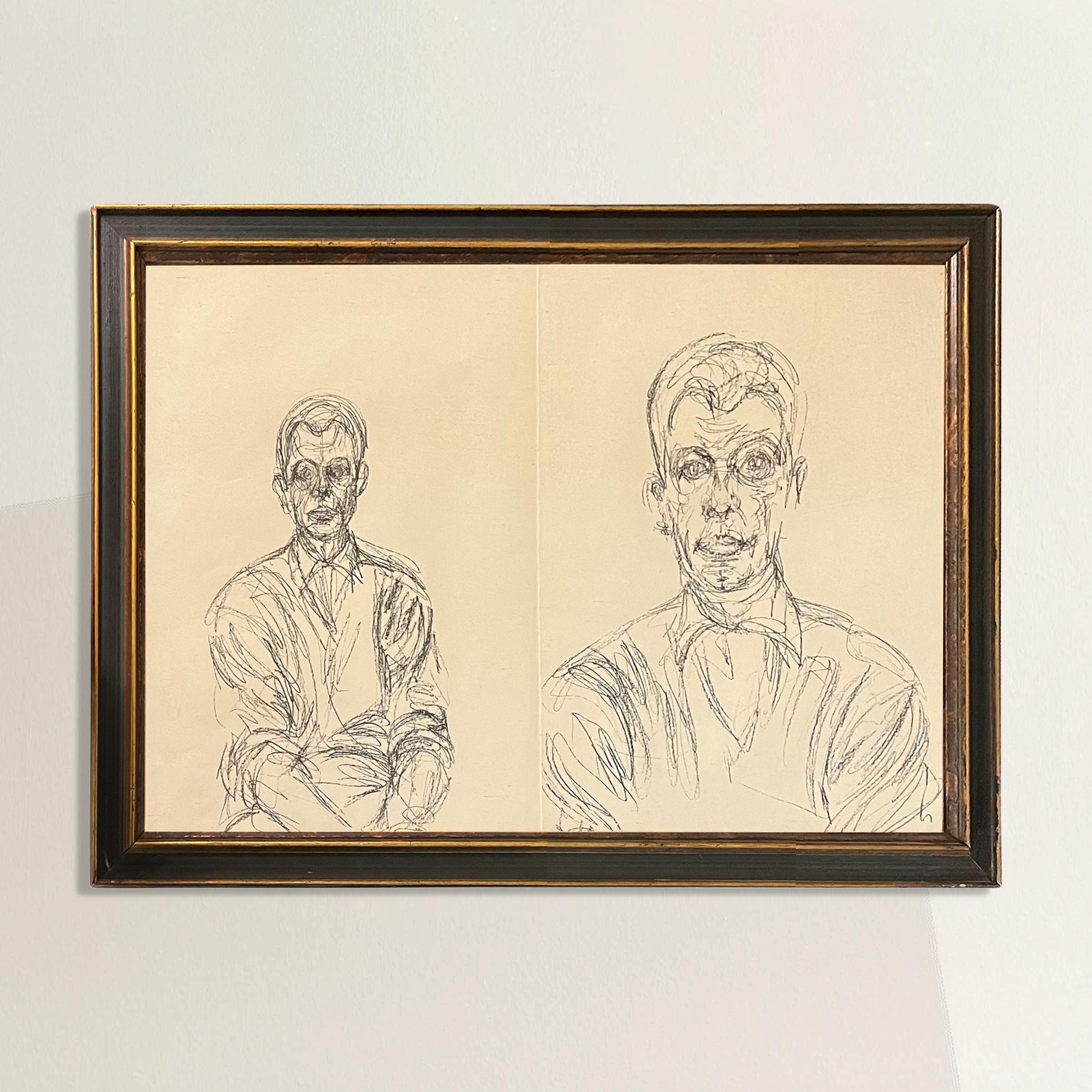 A framed Alberto Giacometti double lithograph from the May 1961 edition of the French art periodical “Derriere Le Miroir.