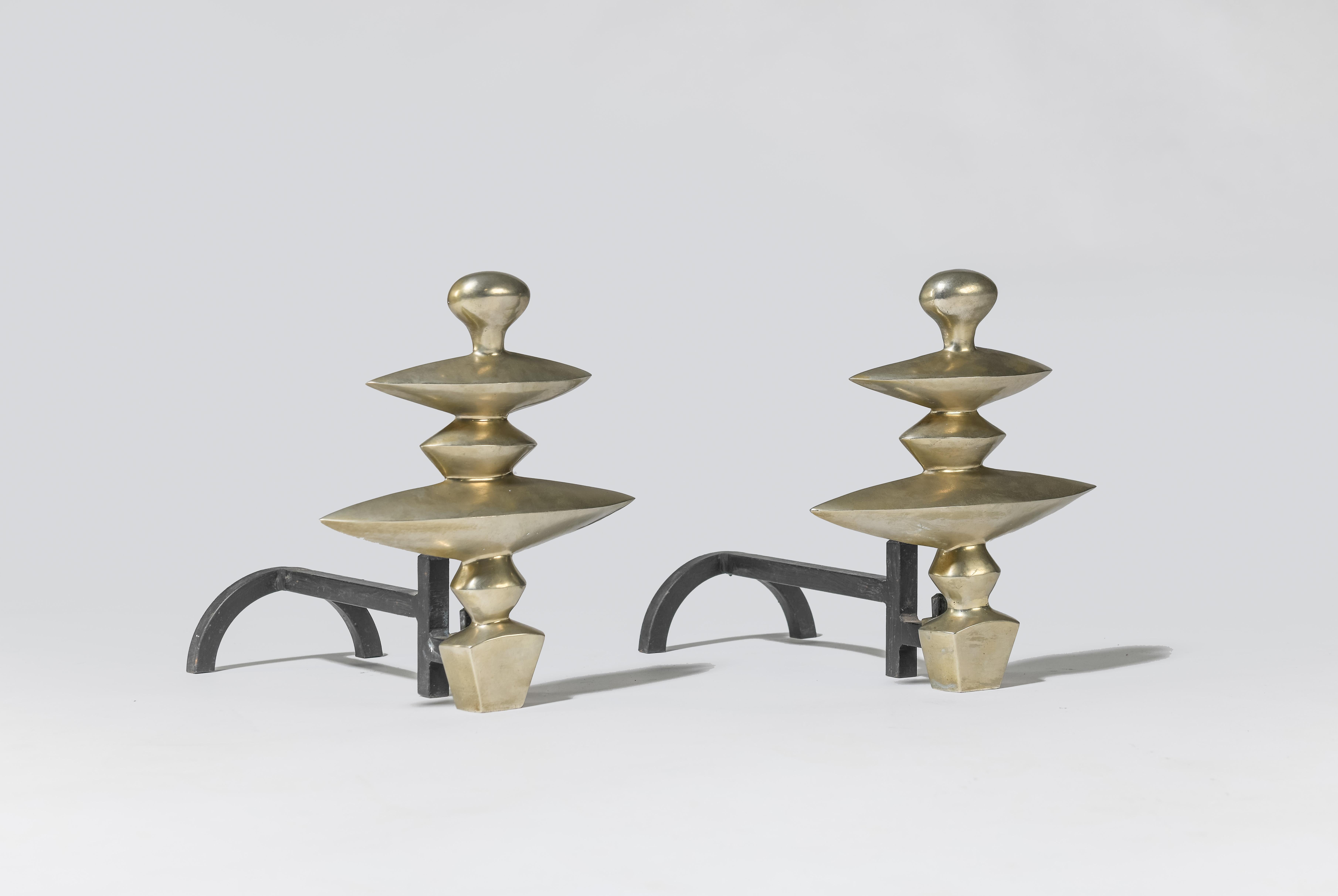 American Alberto Giacometti Excalibur Bronze Andirons For Sale