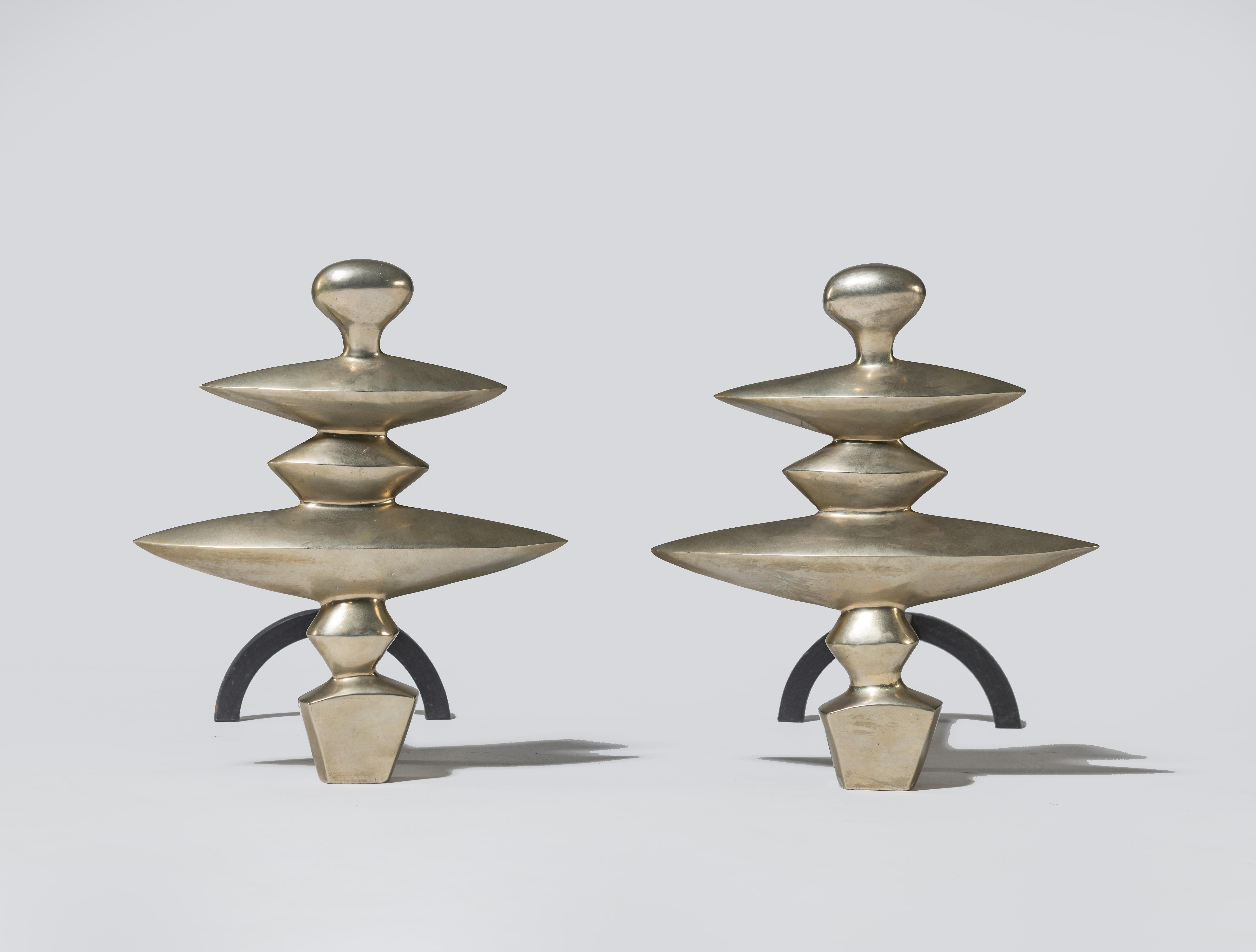 Alberto Giacometti Excalibur Bronze Andirons In Good Condition For Sale In Pawtucket, RI