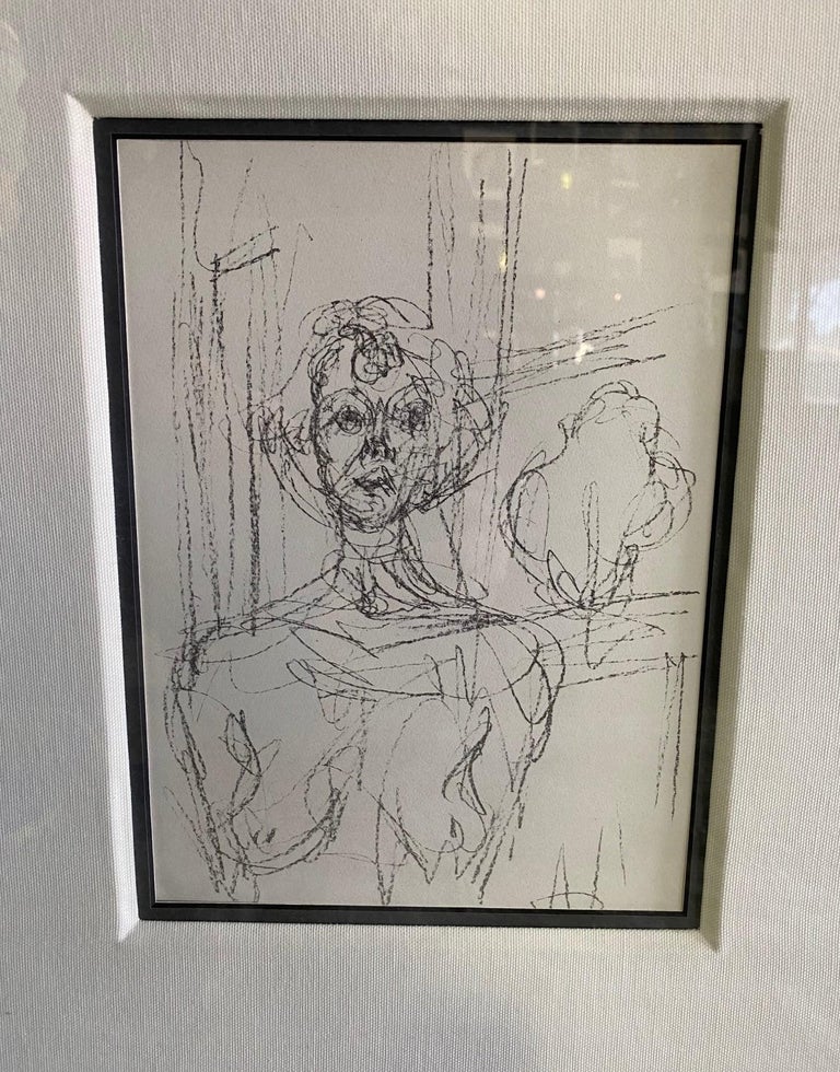 Mid-Century Modern Alberto Giacometti Framed Black and White Limited Lithograph 