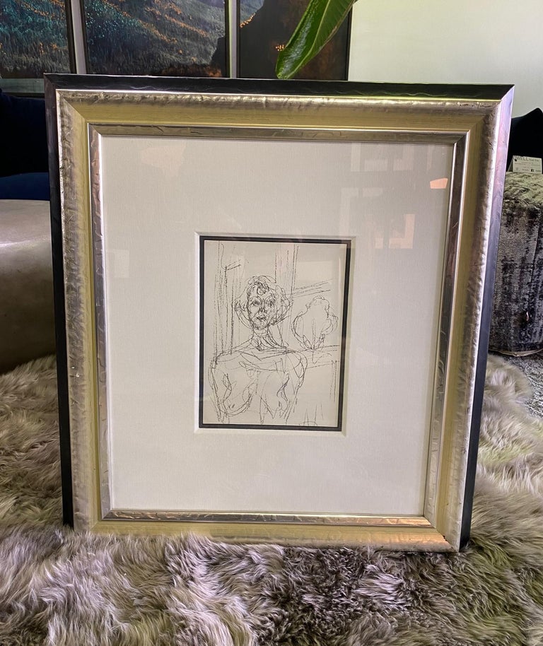 A wonderful sketched lithograph by famed Swiss artists/sculptor Alberto Giacometti. 

The lithograph was printed in Paris by Mourlot Freres in 1964 and was issued in an edition of 2000 on Arches wove paper. The work features his wife Annette who