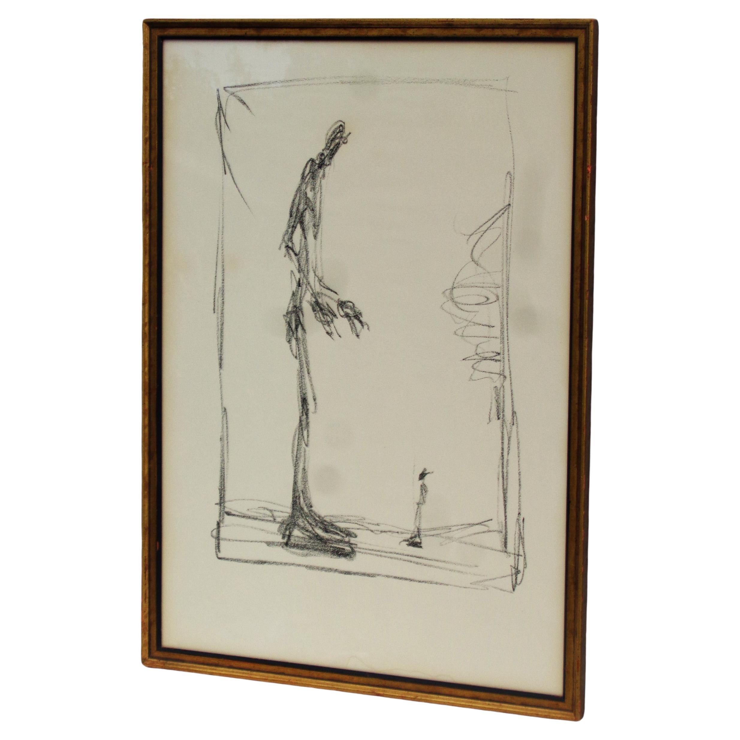 Glass Alberto Giacometti Lithograph Dessin 1, Circa 1960 For Sale