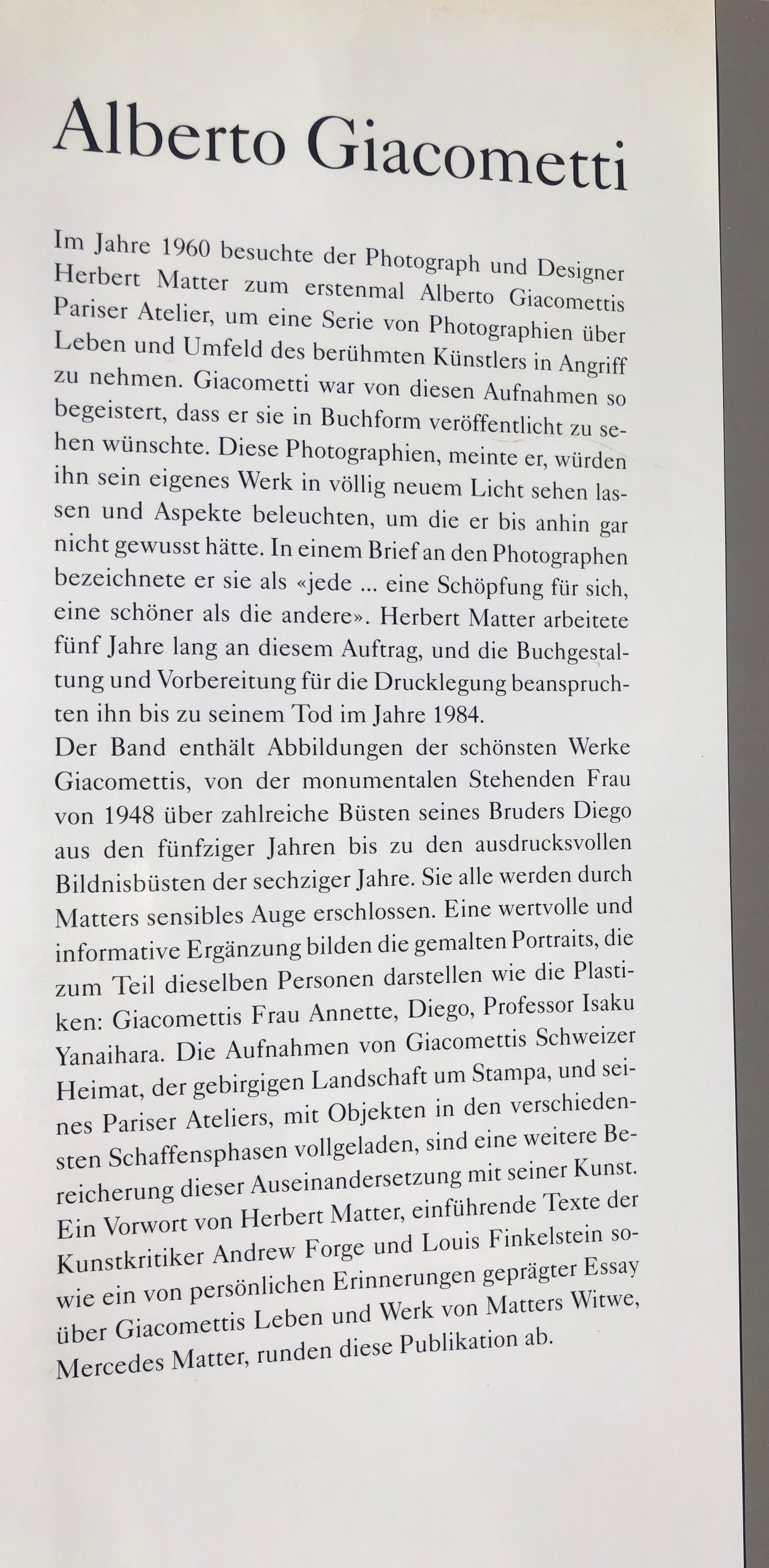 Swiss Alberto Giacometti Photography Album by Herbett Matter, Bern, Switzerland, 1998