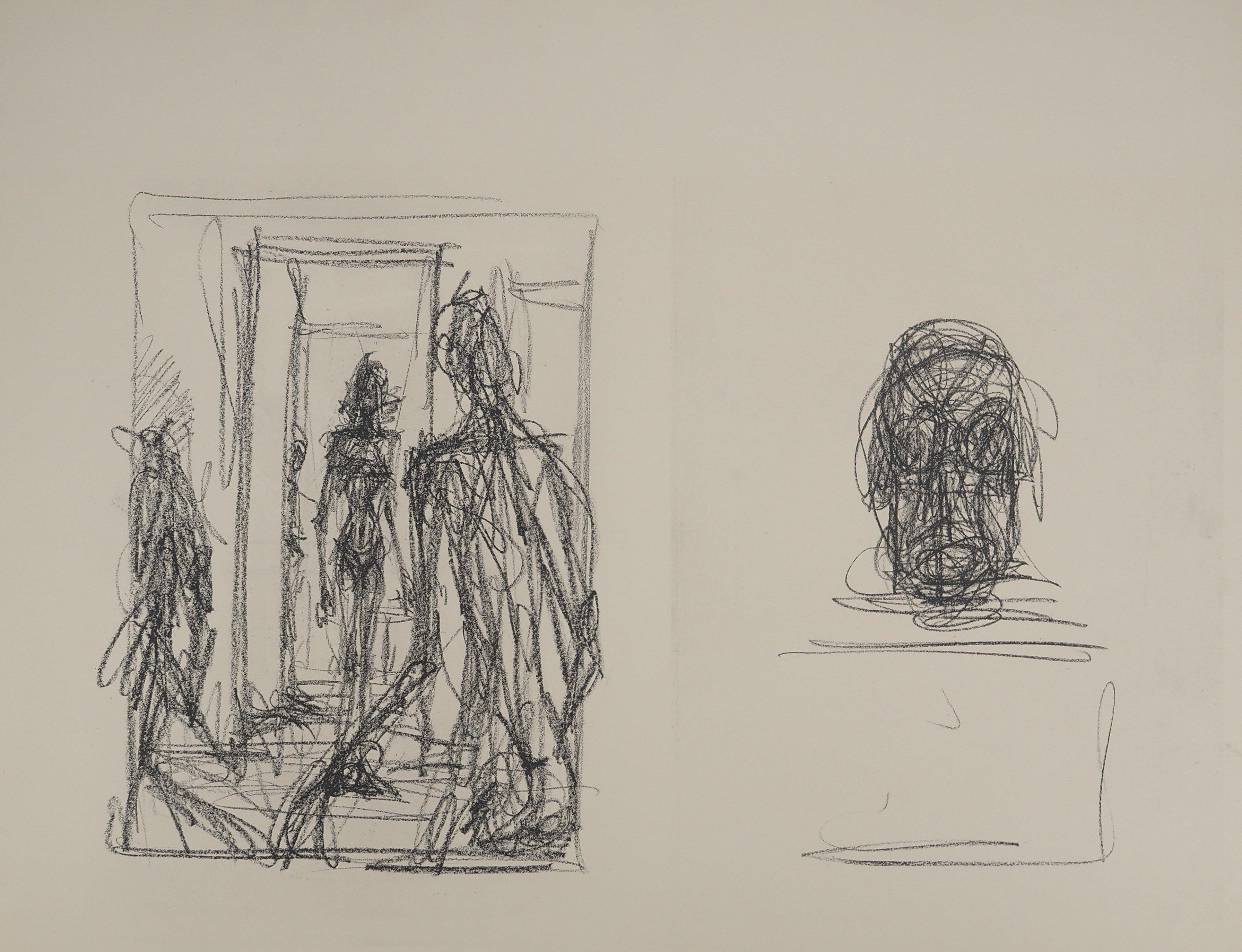 Alberto Giacometti Interior Print - Annette Standing in the Studio - Original Lithograph on Arches Vellum
