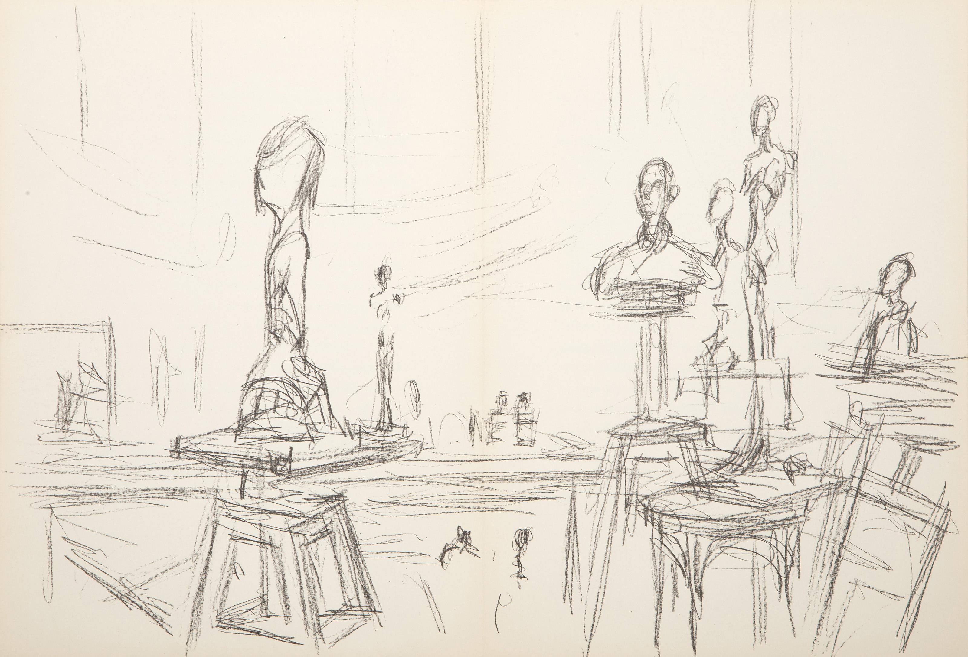 Künstleratelier, Expressionistische Lithographie von Alberto Giacometti