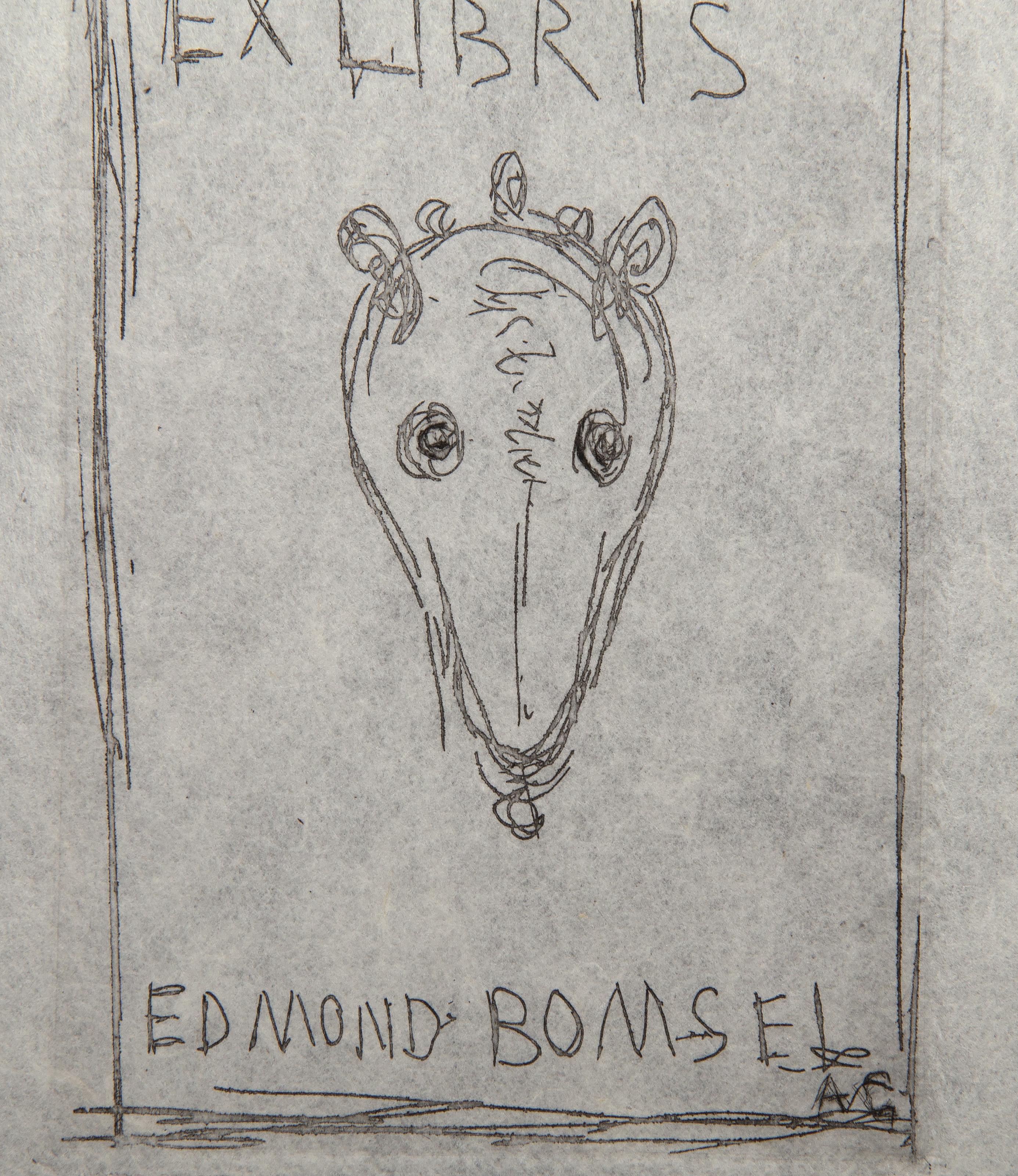  Alberto Giacometti, Swiss (1901 - 1966) - Ex Libris Edmond Bomsel, Year: 1961, Medium: Etching on Japon, signed 'AM' in the plate, Size: 4.5 x 3.5 in. (11.43 x 8.89 cm), Provenance: From the collection of the late Larry Saphire.