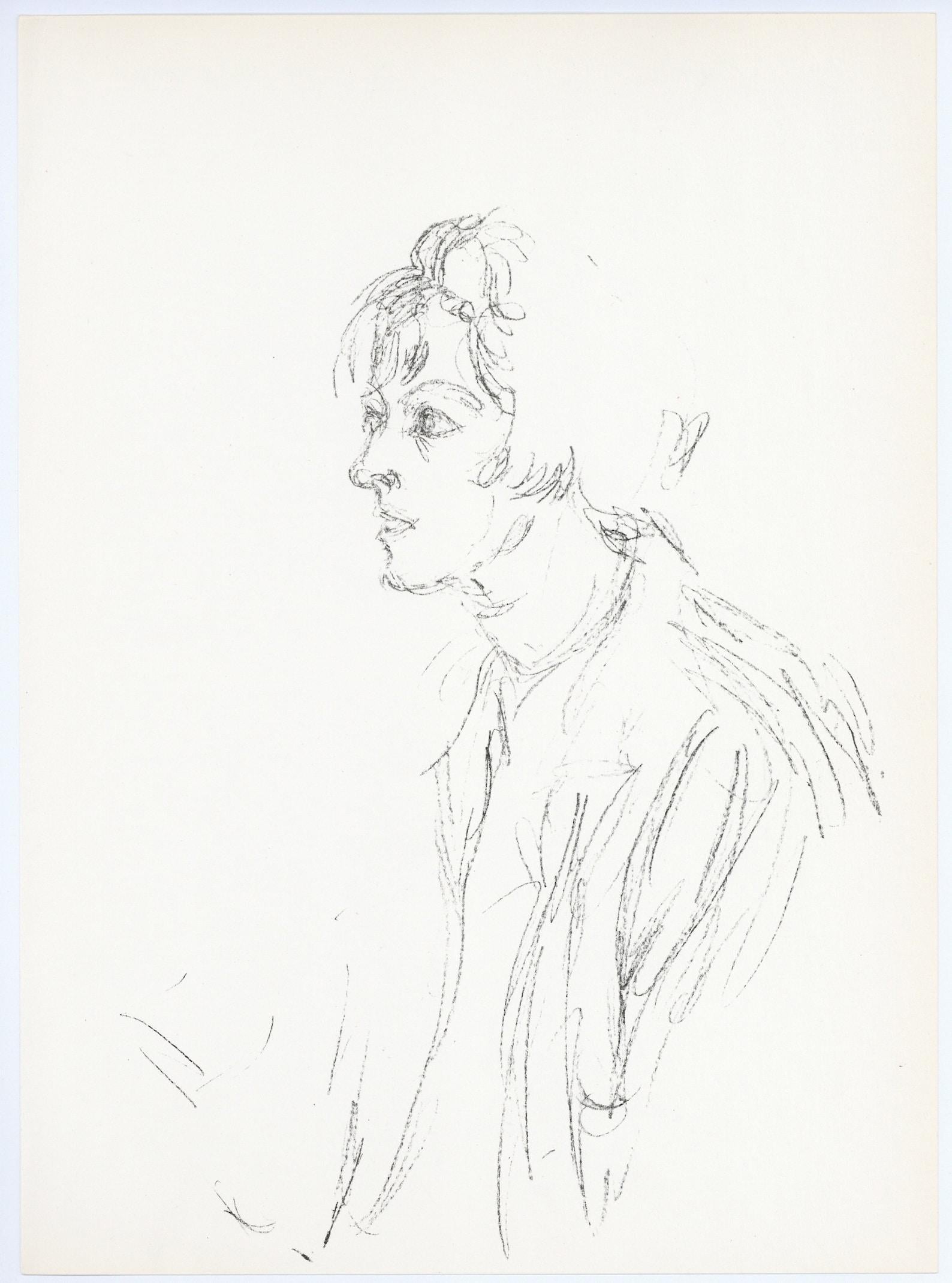 Giacometti, Komposition, Derrière le miroir (nach) (Weiß), Abstract Print, von Alberto Giacometti