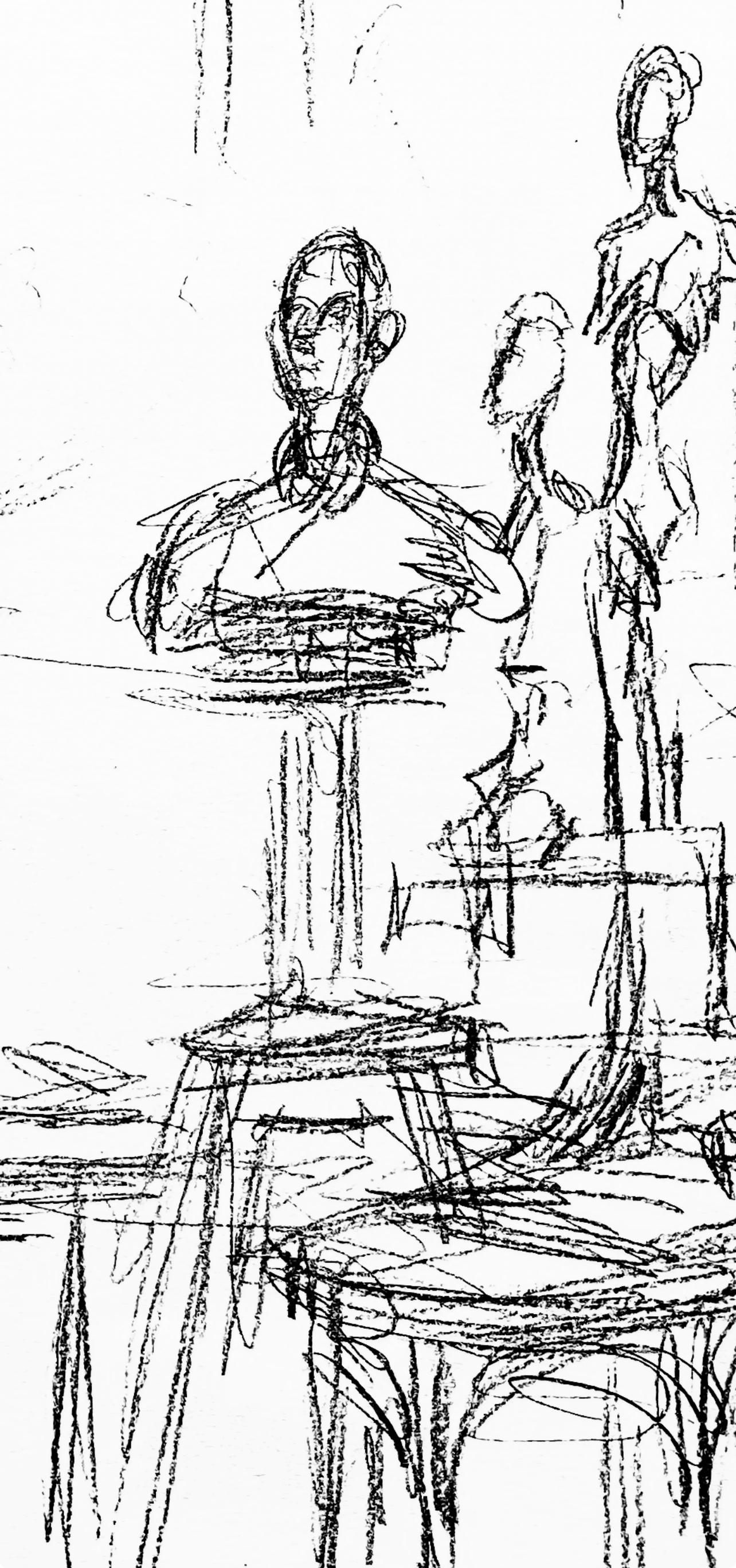 Giacometti, Composizione, Derrière le miroir (dopo) - Figurative Print Grigio di Alberto Giacometti