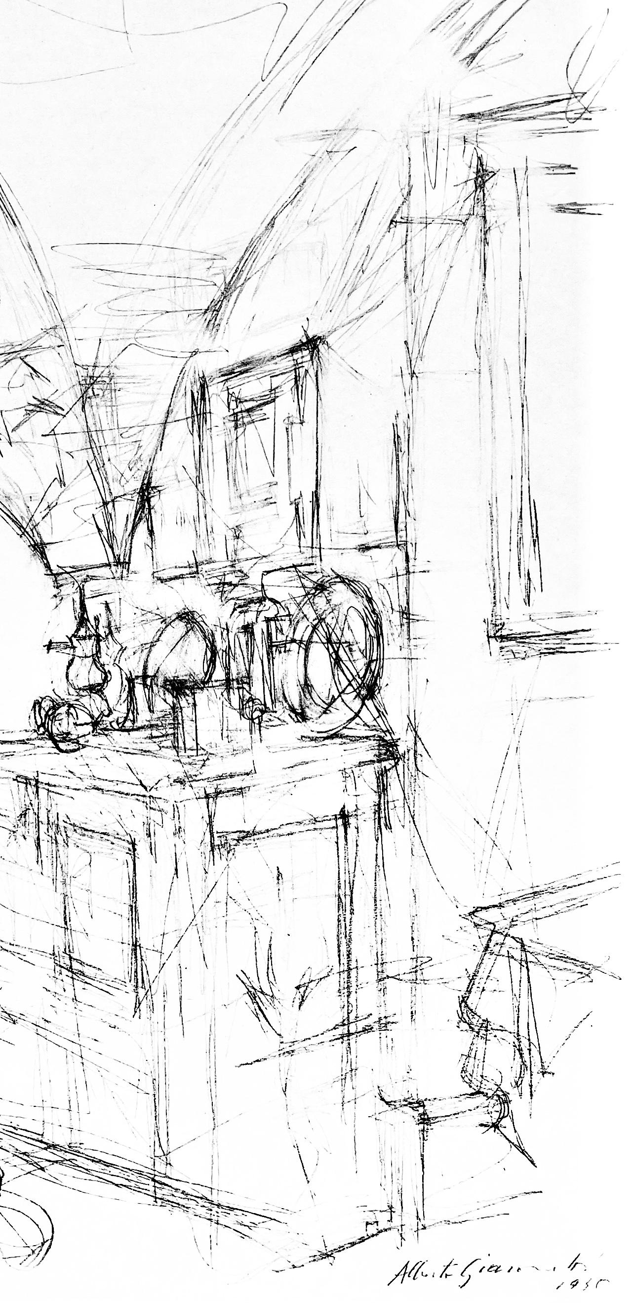 Giacometti, Composizione, Derrière le miroir (dopo) - Abstract Print Grigio di Alberto Giacometti