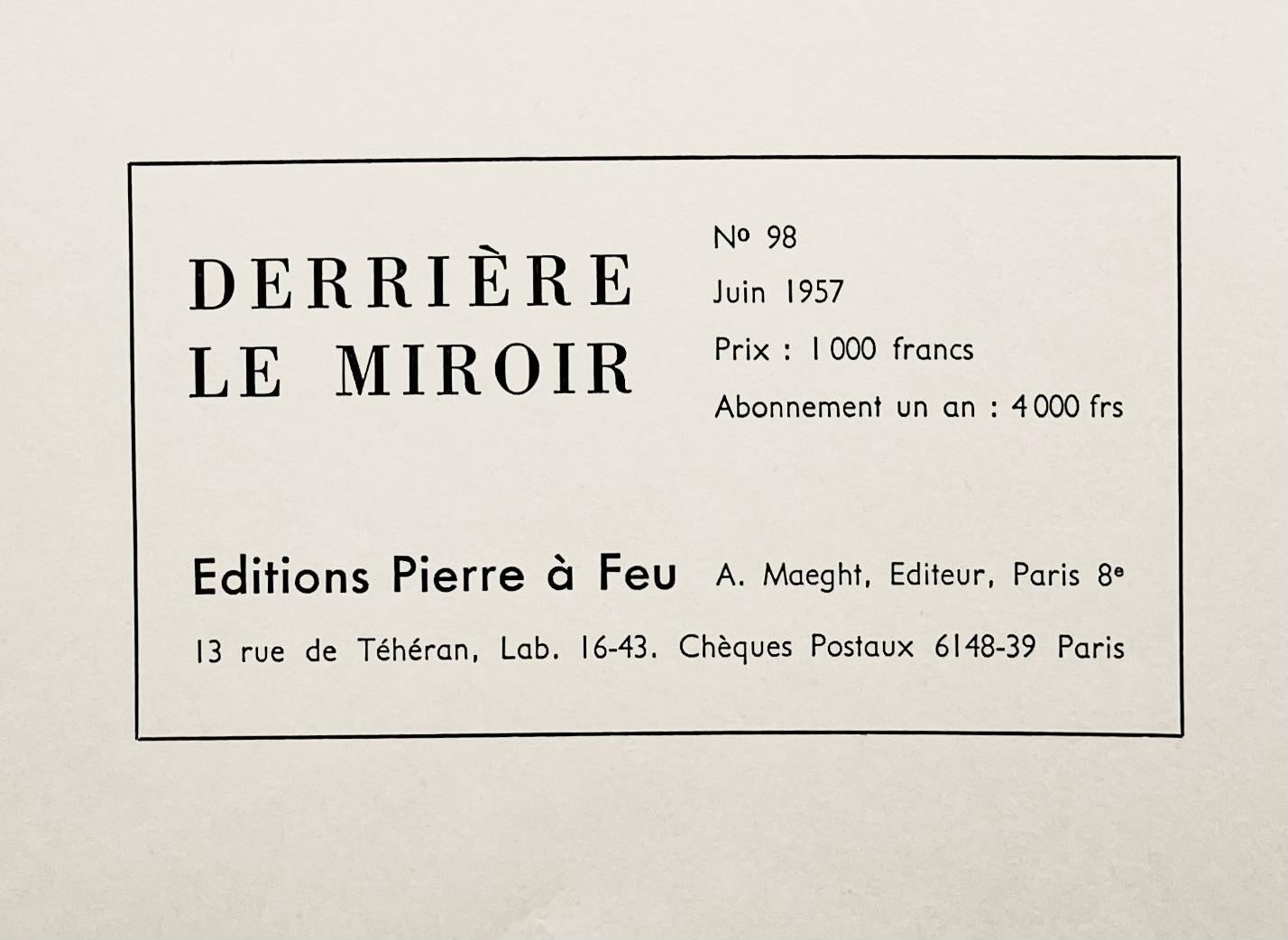 Litografía sobre papel vélin. Tamaño del papel: 15 x 11 pulgadas. Inscripción: Sin firmar y sin numerar, tal como se emitió. Notas: Del folio Derrière le miroir, nº 98, 1957. Publicado por Aimé Maeght, Éditeur, París; impreso por Éditions Pierre à