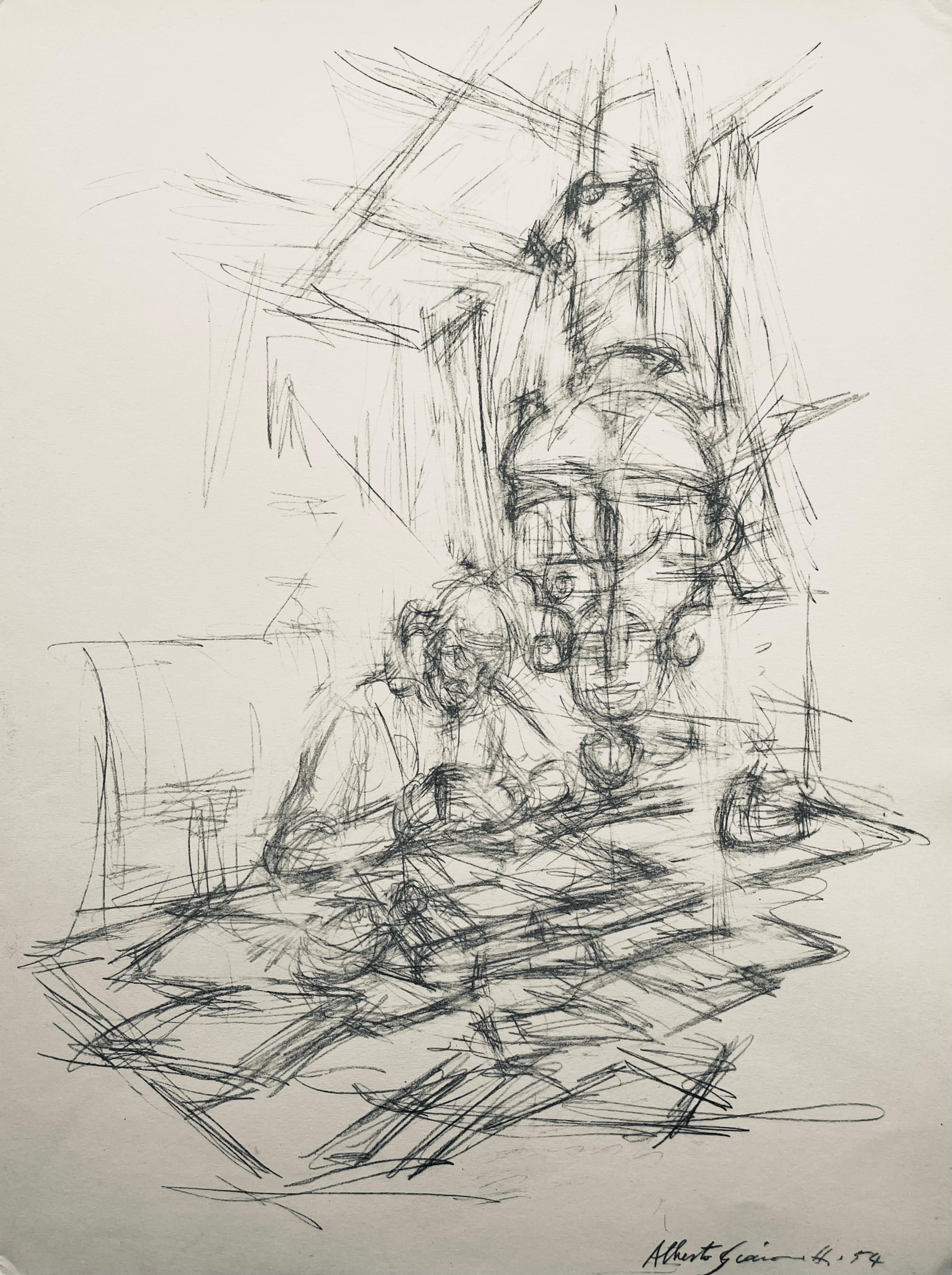 Alberto Giacometti Landscape Print - Giacometti, Composition, Derrière le miroir (after)