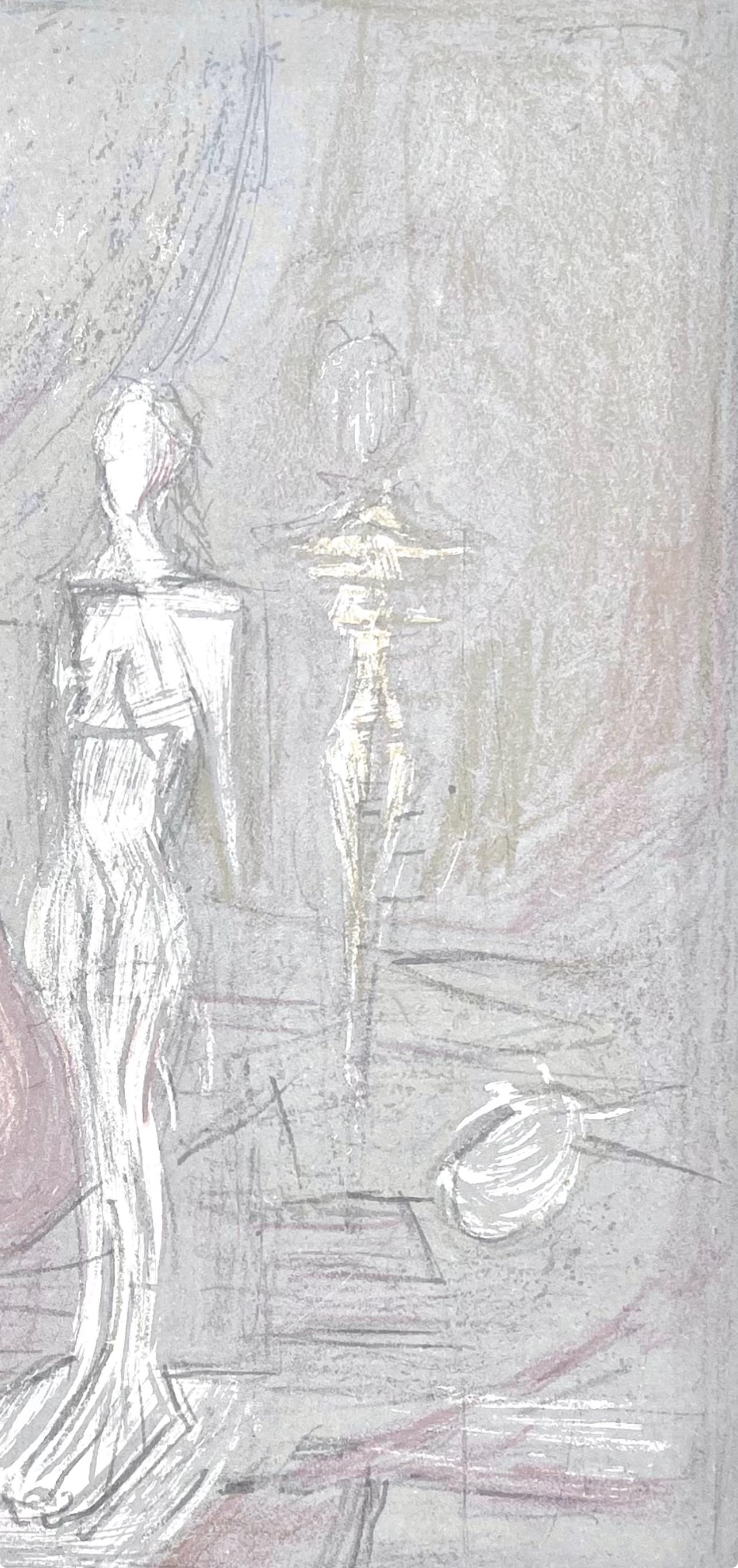 Giacometti, Composizione, Derrière le miroir - Abstract Print Grigio di Alberto Giacometti