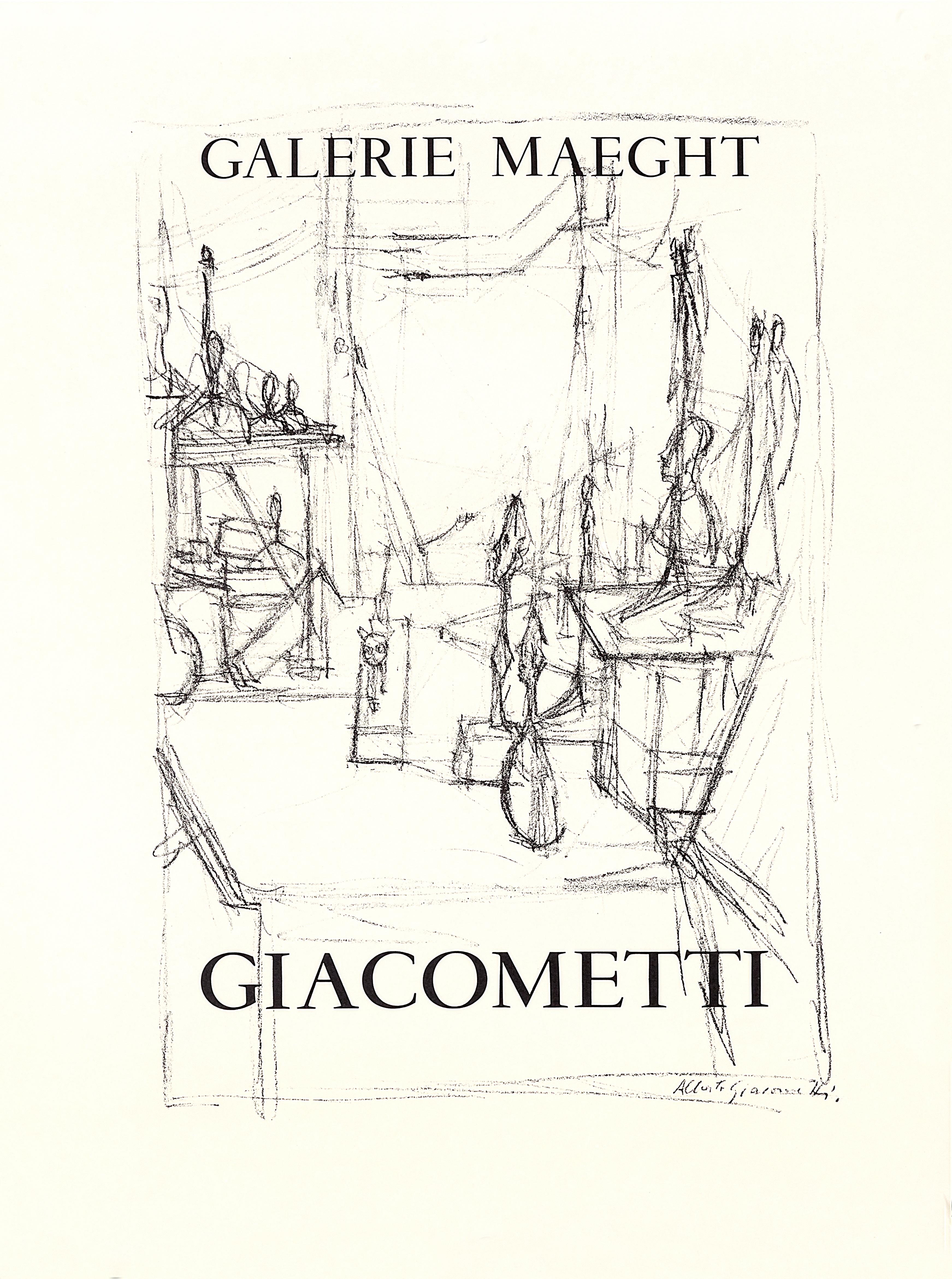 Alberto Giacometti Interior Print - "Giacometti - Galerie Maeght (Drawing)" Original Vintage Art Exhibition Poster