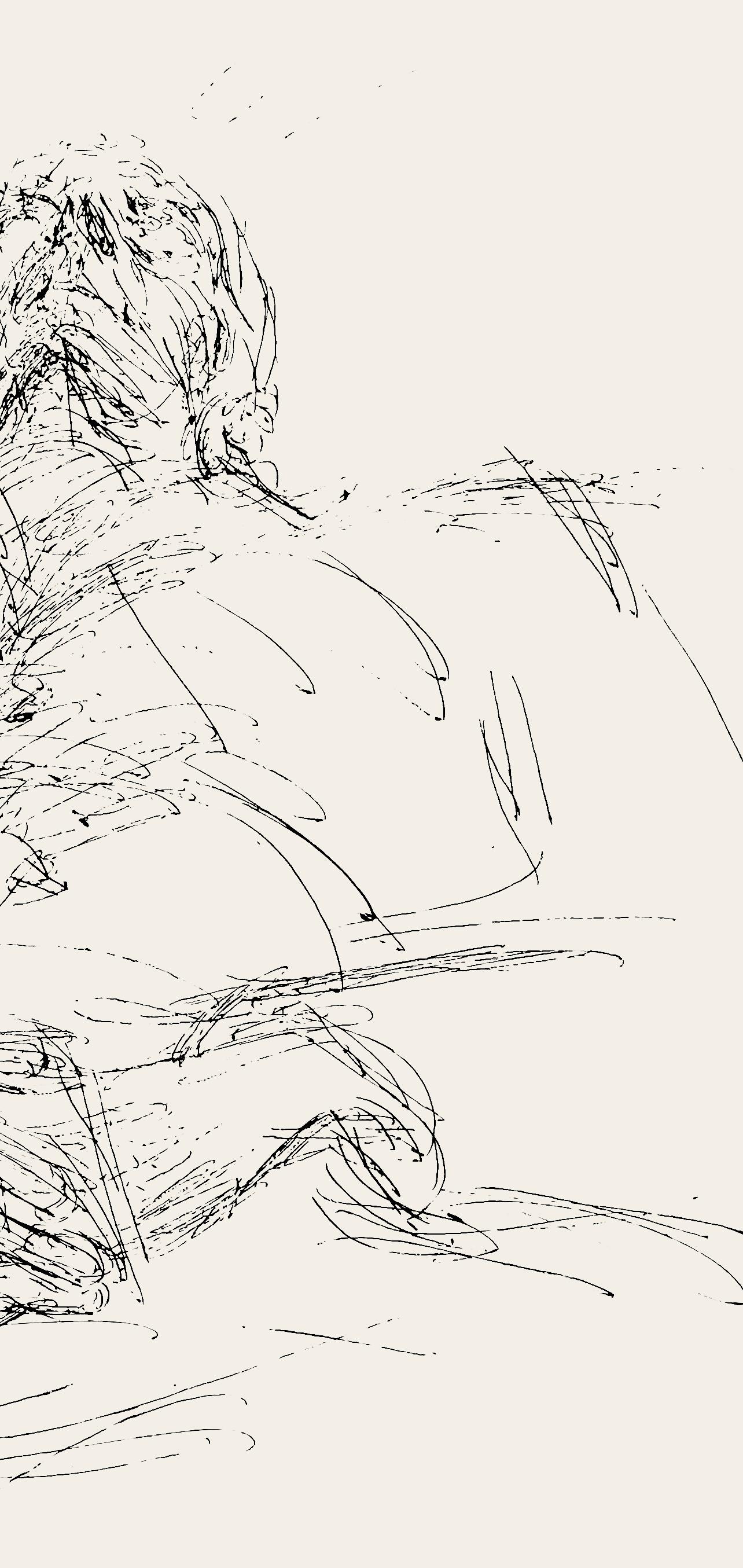 Giacometti, Georges Braque le 31 août 1963, Derrière le miroir (after) - Gray Landscape Print by Alberto Giacometti