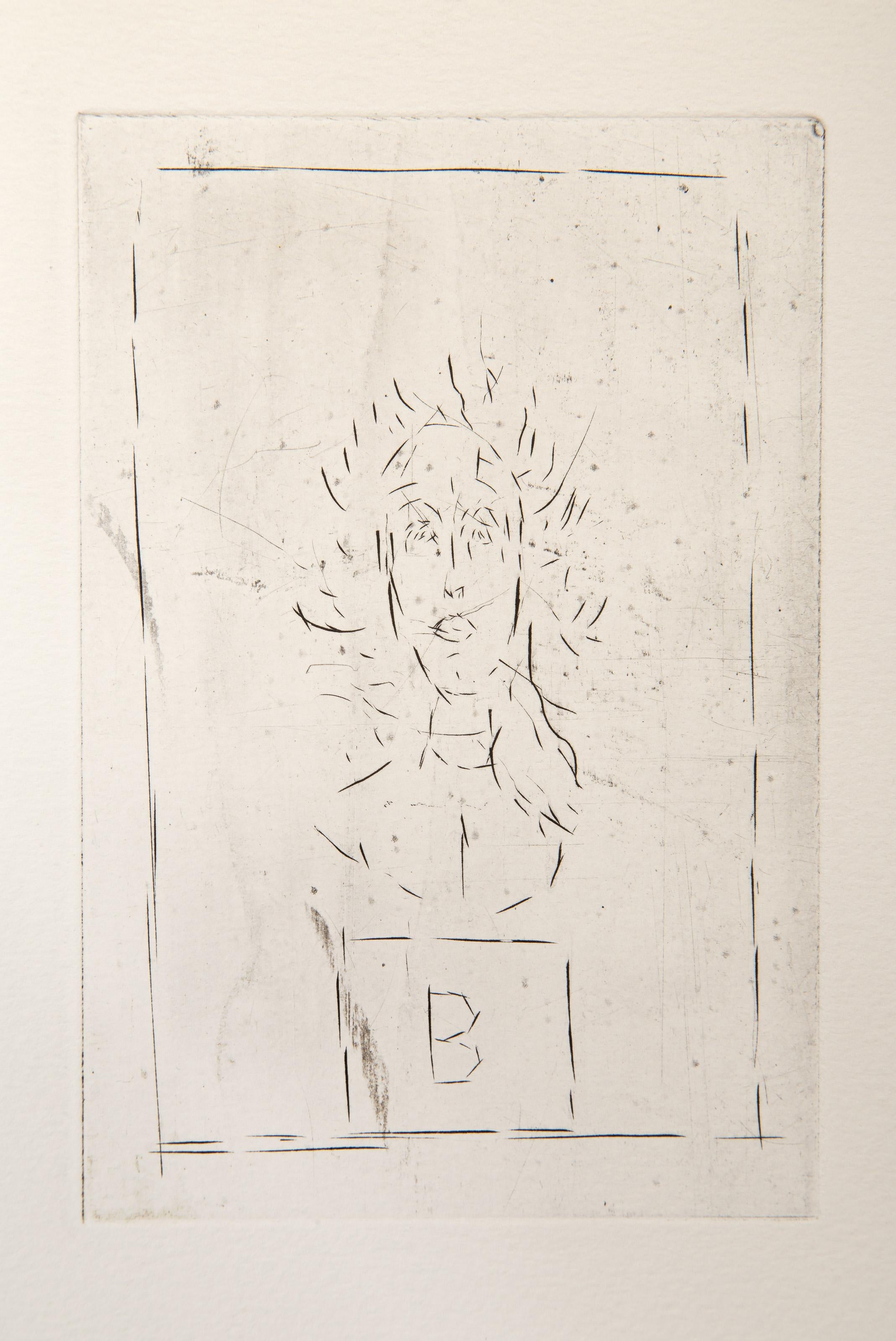  Alberto Giacometti, Swiss (1901 - 1966) - Histoire de rats (Diane Bataille VII), Portfolio: Georges Bataille. Histoire de rats, Year: 1947 (Printed 1995), Medium: Etching on Arches, Image Size: 5.5 x 3.5 inches, Size: 8 x 6.5 in. (20.32 x 16.51