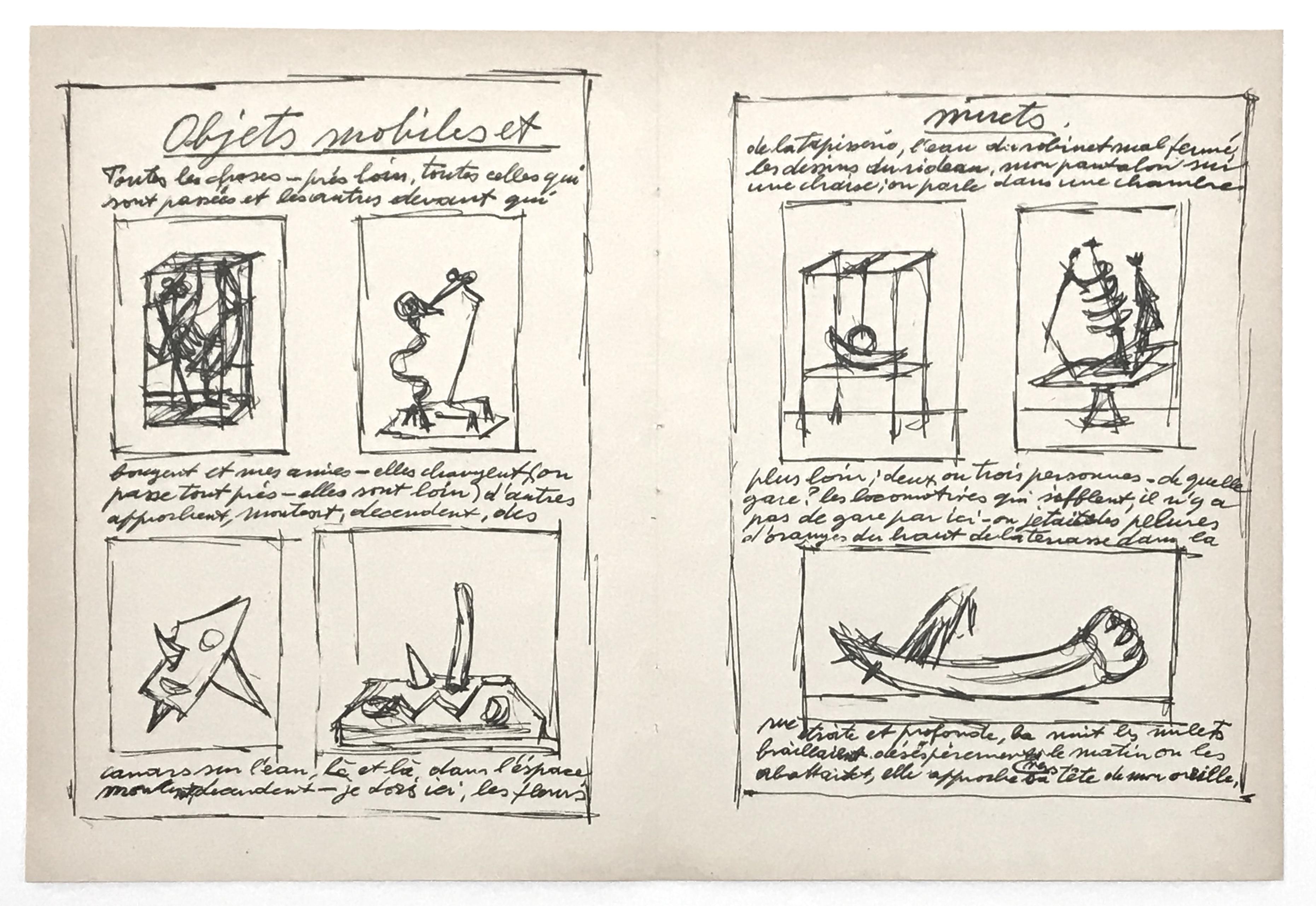 Lithographie originale « Objets mobiles et muet » - Print de Alberto Giacometti