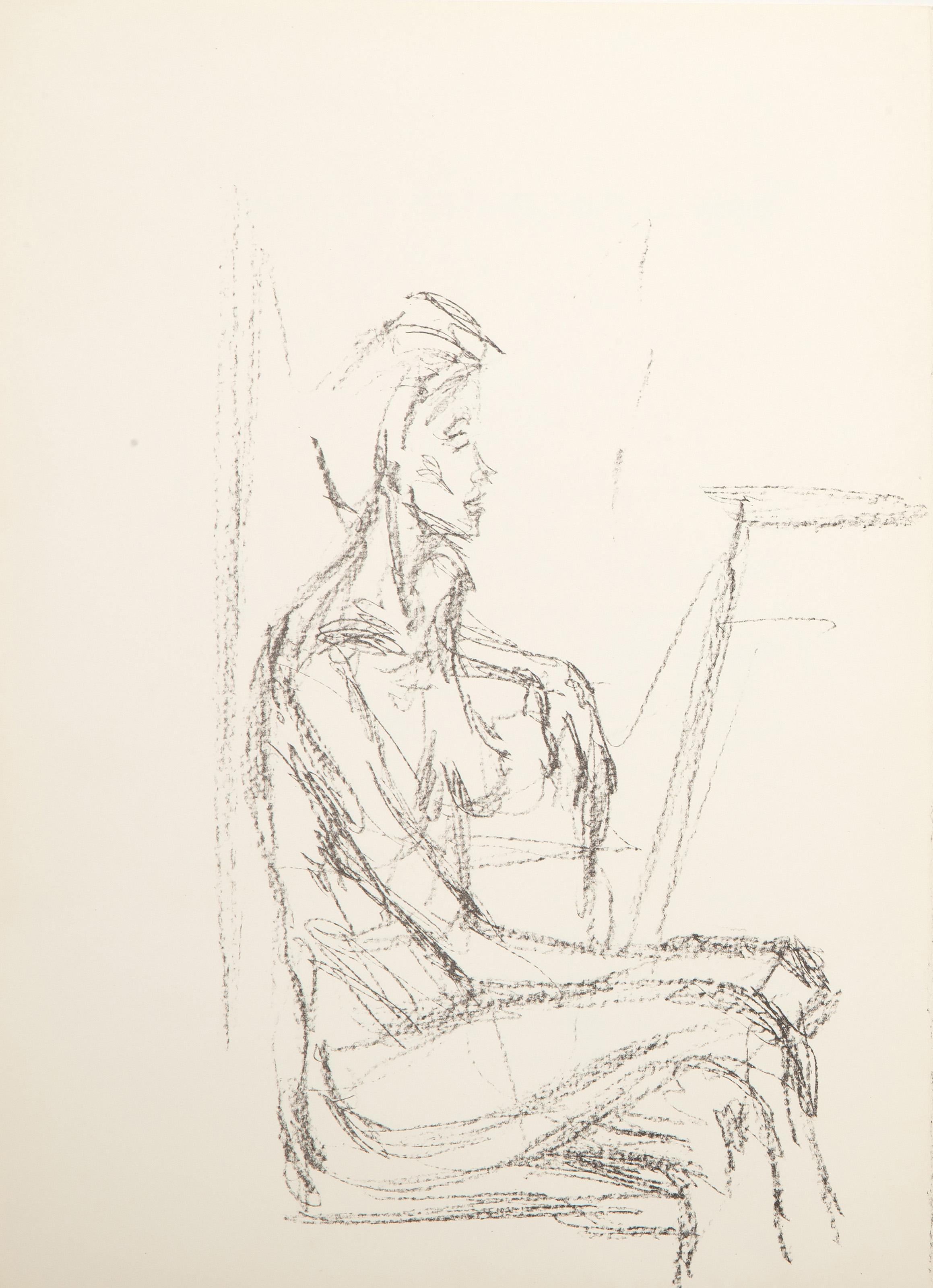 Alberto Giacometti, Swiss (1901 - 1966) - Profile Of Seated Woman Derriere Le Miroir no. 127, Year:  1961, Medium:  Lithograph, Edition:  ~2500, Size:  15 x 11 in. (38.1 x 27.94 cm), Publisher:  Maeght Editeur
