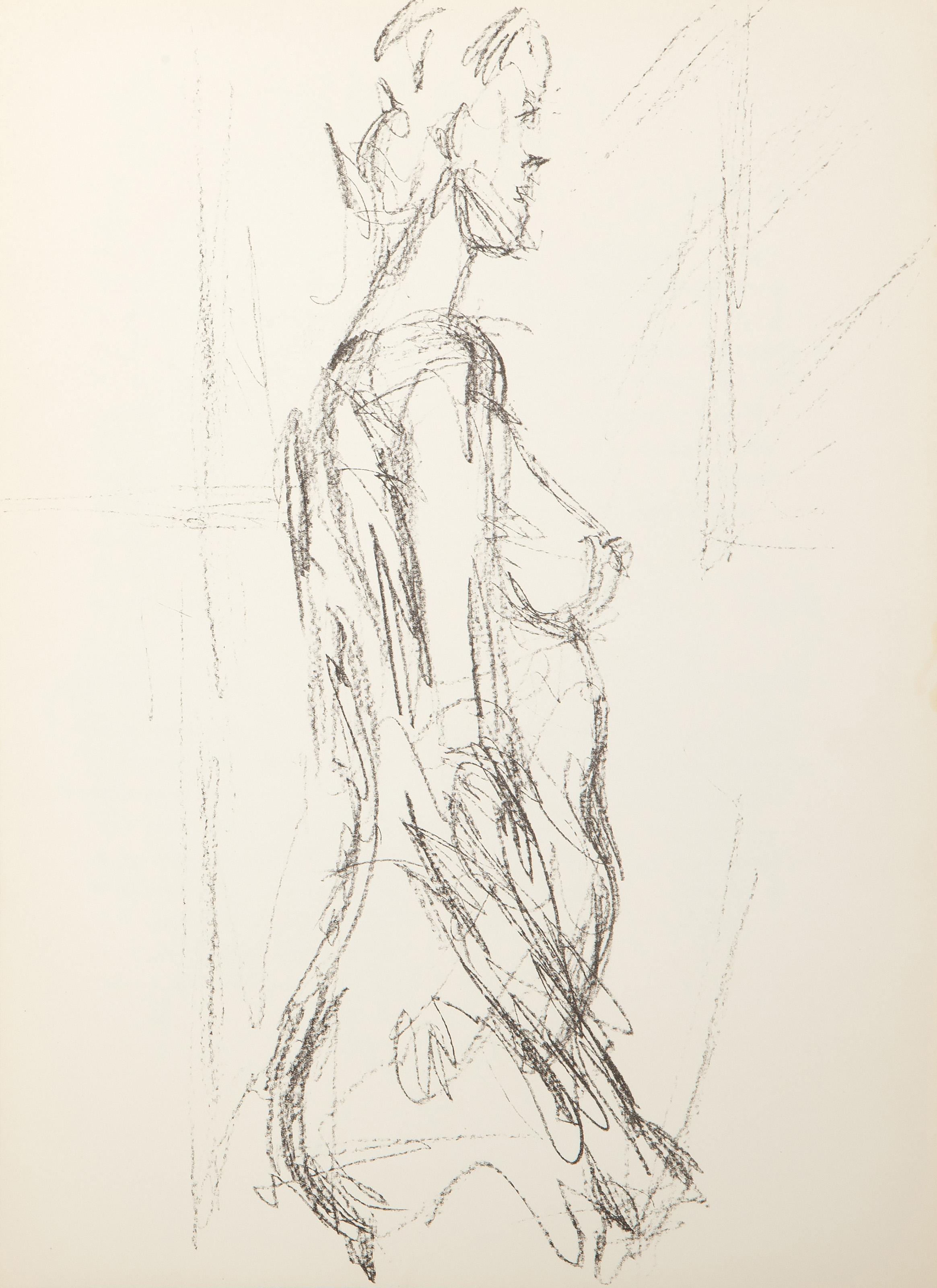 Alberto Giacometti, Swiss (1901 - 1966) - Profile Of Standing Woman Derriere Le Miroir no. 127, Year:  1961, Medium:  Lithograph, Edition:  ~2500, Size:  15 x 11 in. (38.1 x 27.94 cm), Publisher:  Maeght Editeur