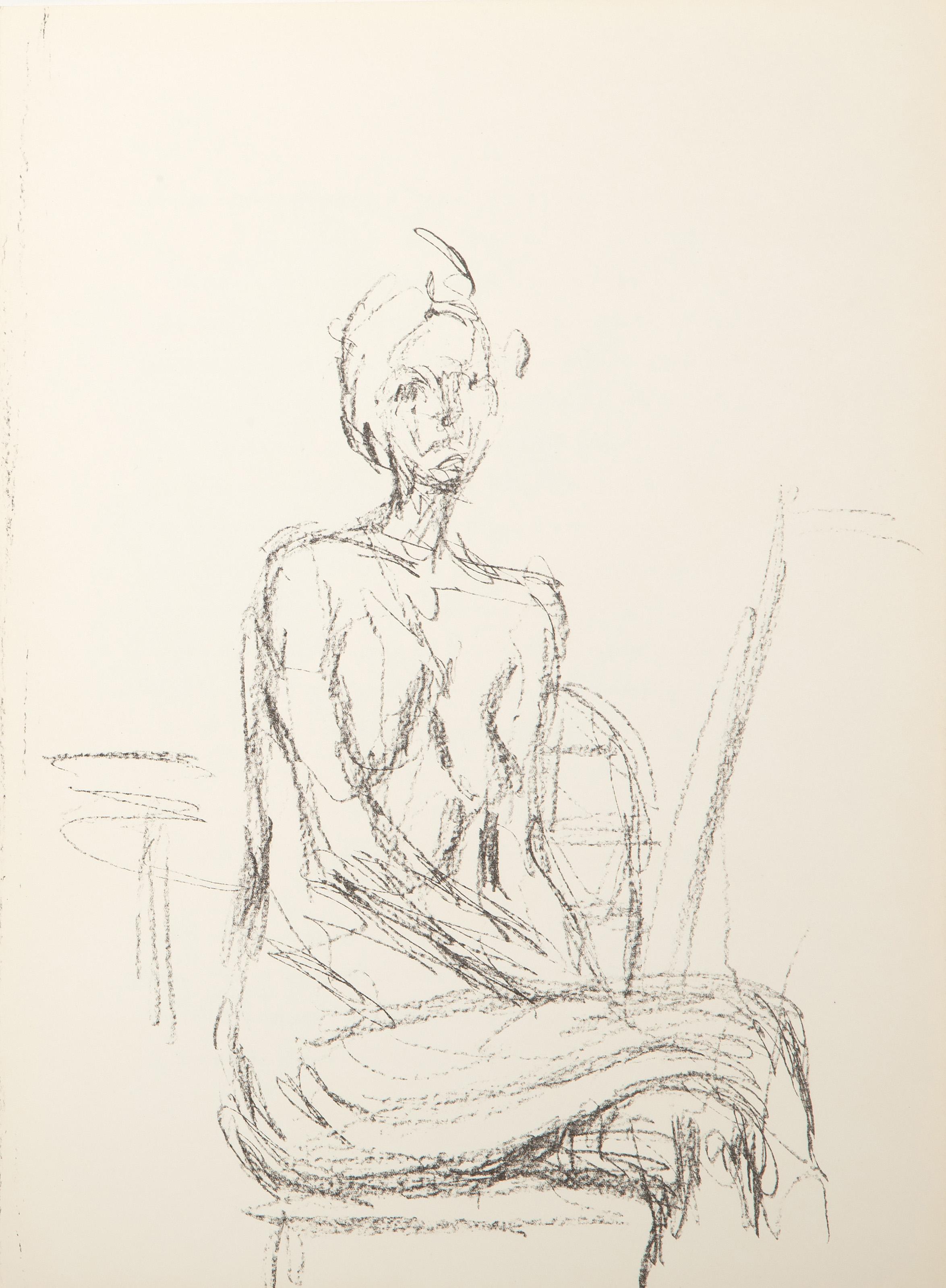 Alberto Giacometti, Swiss (1901 - 1966) - Seated Figure Study Derriere Le Miroir no. 127, Year:  1961, Medium:  Lithograph, Edition:  ~2500, Size:  15 x 11 in. (38.1 x 27.94 cm), Publisher:  Maeght Editeur