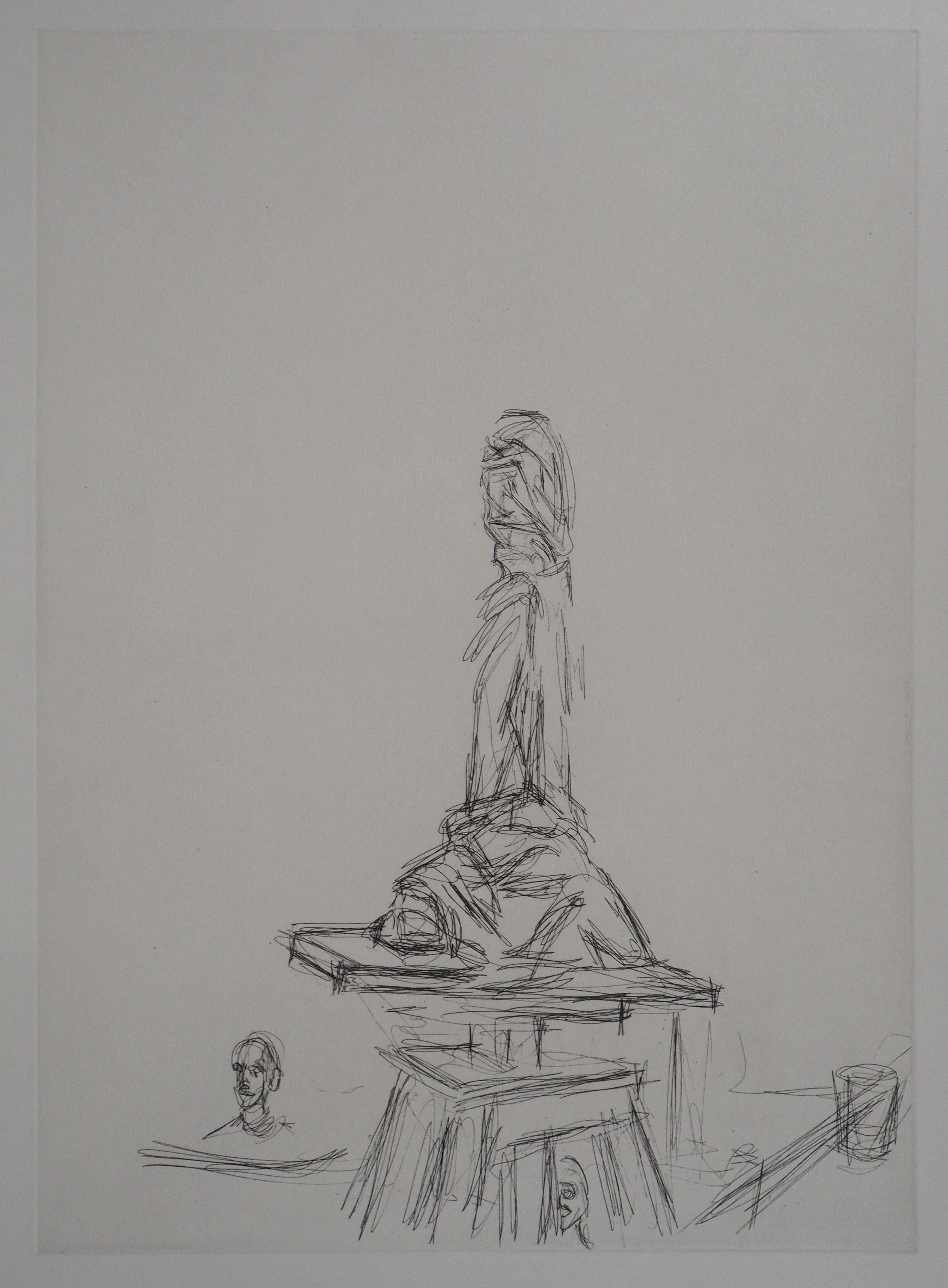 Studio with the Turntable - Original Etching, 1964 - Print by Alberto Giacometti