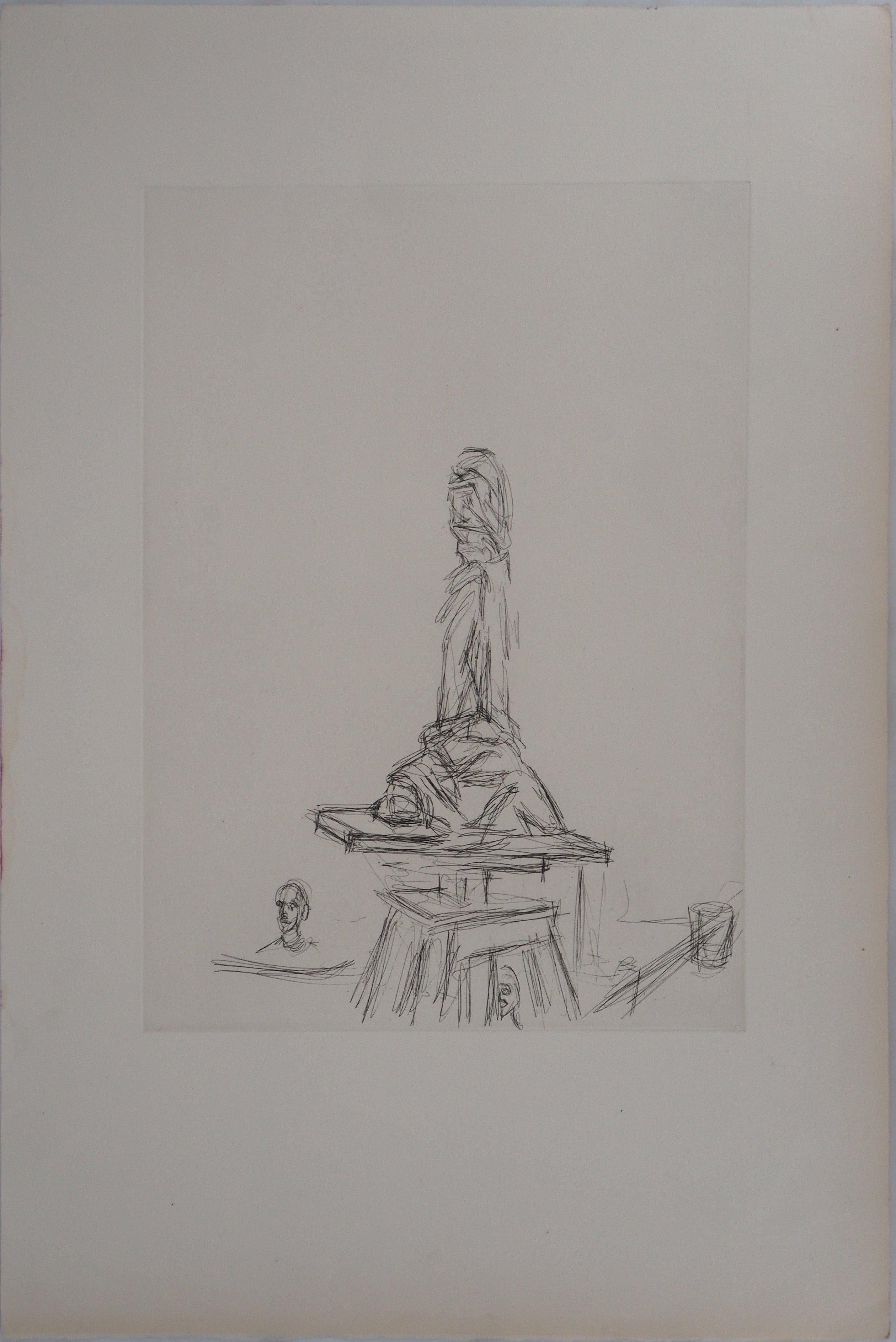 Alberto Giacometti Figurative Print - Studio with the Turntable - Original Etching, 1964