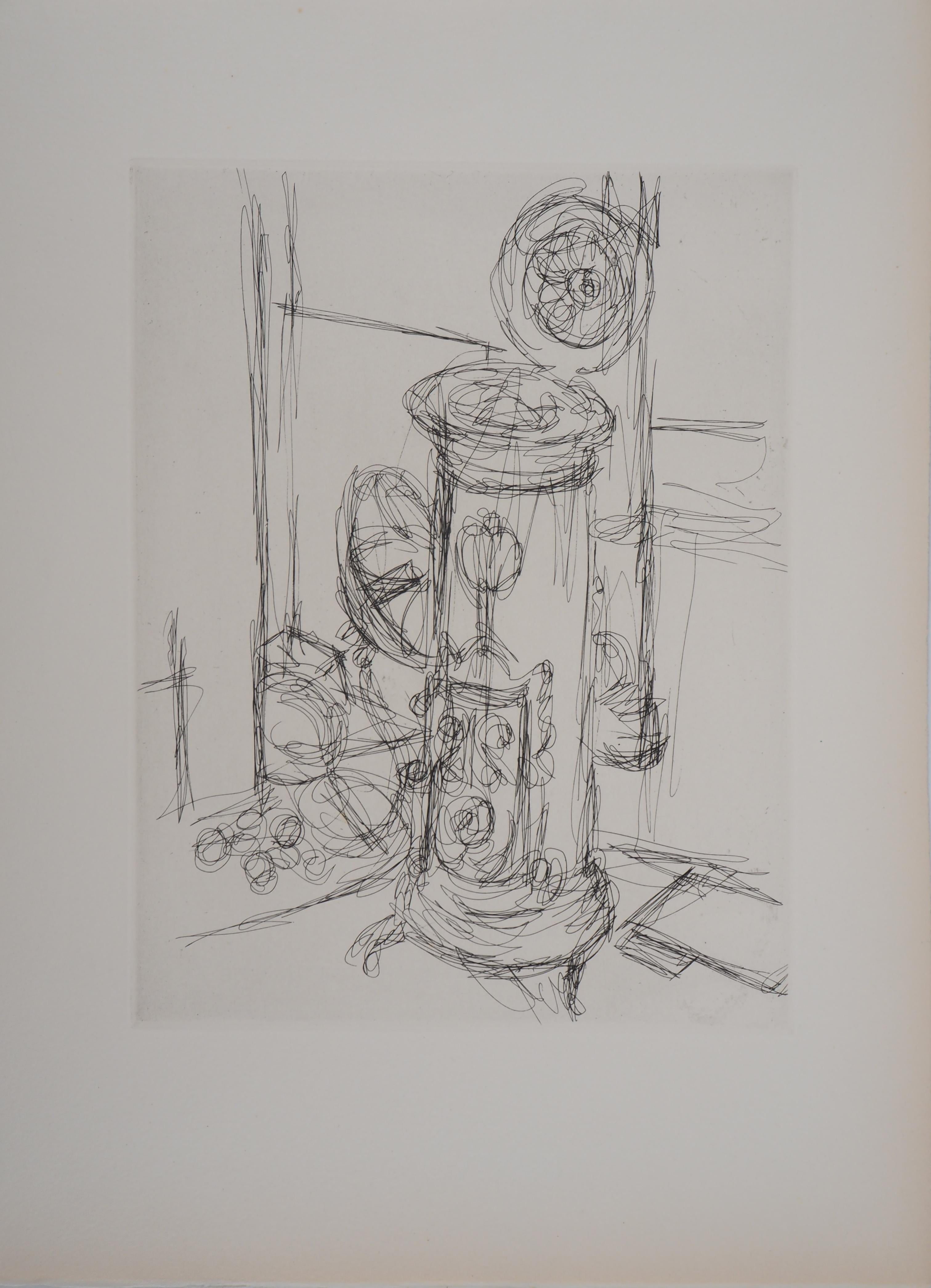 Alberto Giacometti Figurative Print - The Charcoal Stove - Original Etching, 1956