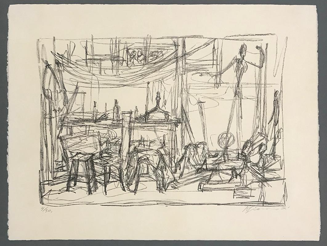  The Pointing Man, im Studio  L'homme qui pointe dans l'atelier - Schweizer Kunst – Print von Alberto Giacometti