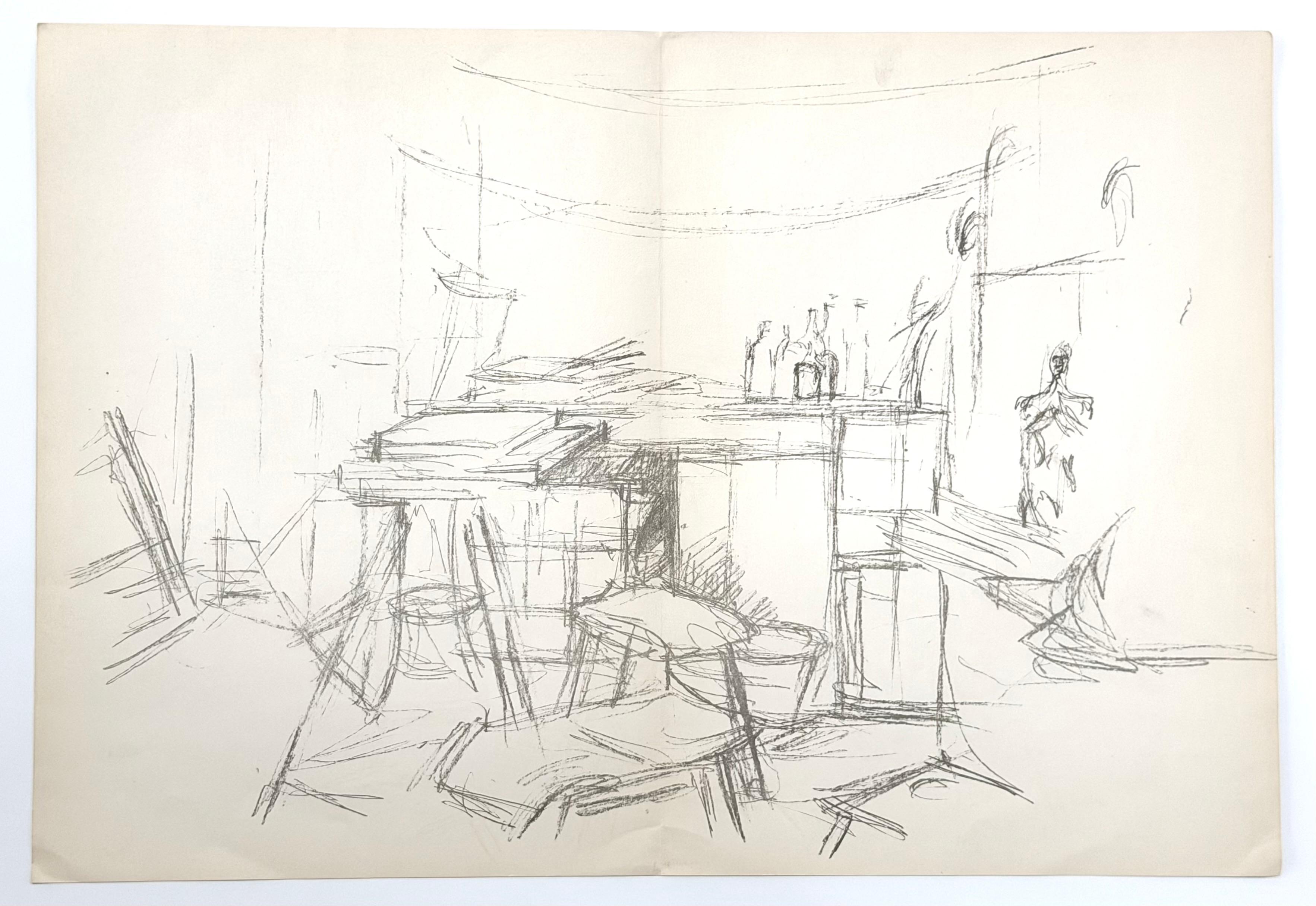 "The Studio with Bottles" original lithograph - Print by Alberto Giacometti