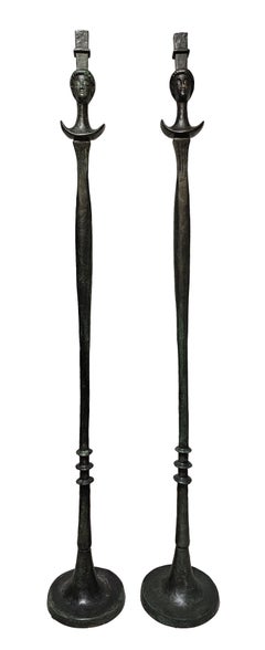 Pair of "Tete de femme" floor lamps in the style of Alberto Giacometti 