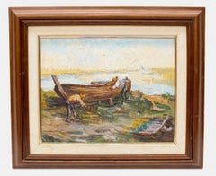 Escena de pesca - Óleo sobre tela - Firmado y enmarcado