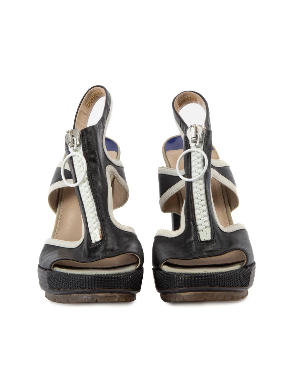 Black Alberto Guardiani Zipper Contrast Accent Slingback Heel Sandals Size IT 38.5 For Sale