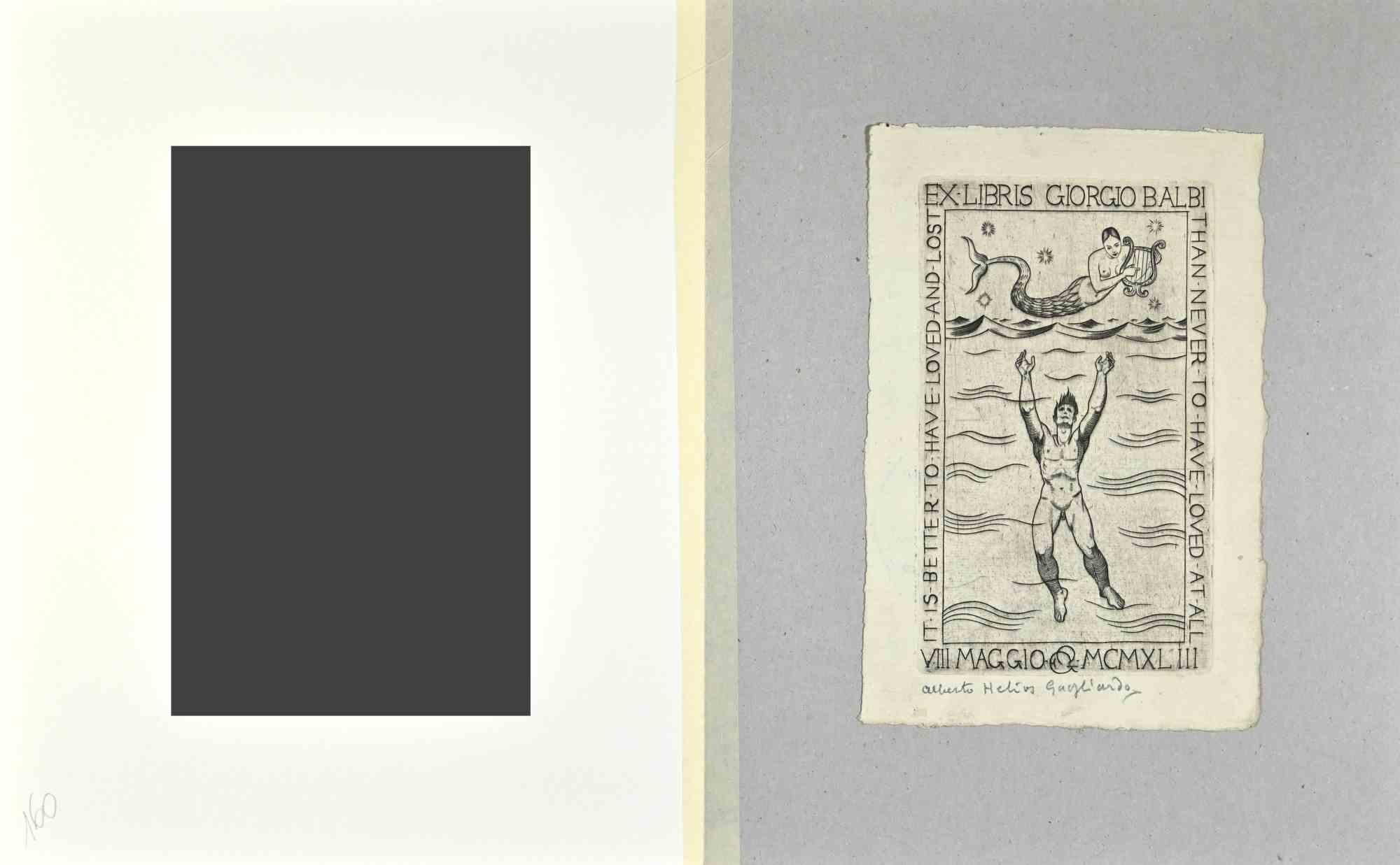 Ex Libris - Giorgio Balbi - Meglio - Acquaforte  - Metà del XX secolo - Print di  Alberto Helios Gagliardo