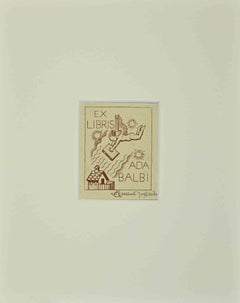 Vintage Ex Libris  - Ada Balbi - Woodcut - Mid-20th Century