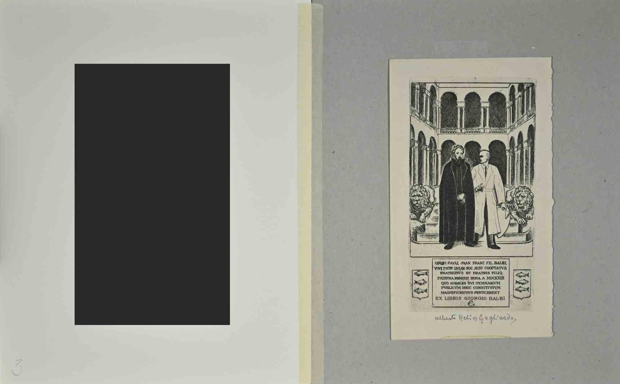 Ex Libris  -  Fil. Balbi  by A. H. Gagliardo - Etching  - Mid-20th Century - Print by  Alberto Helios Gagliardo
