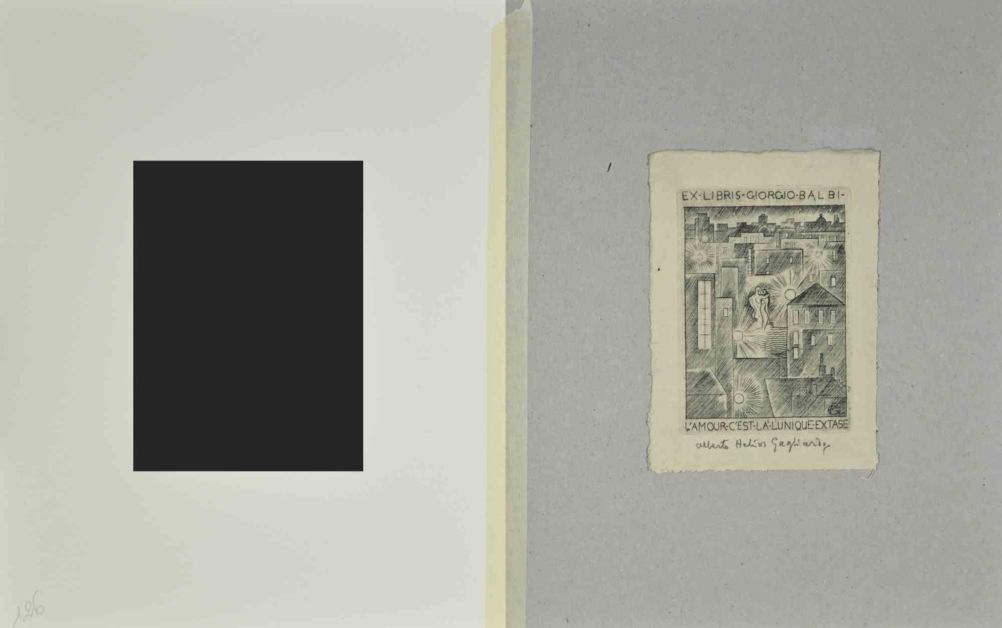 Ex Libris  -  Giorgio Balbi - Etching  - Mid-20th Century - Print by  Alberto Helios Gagliardo