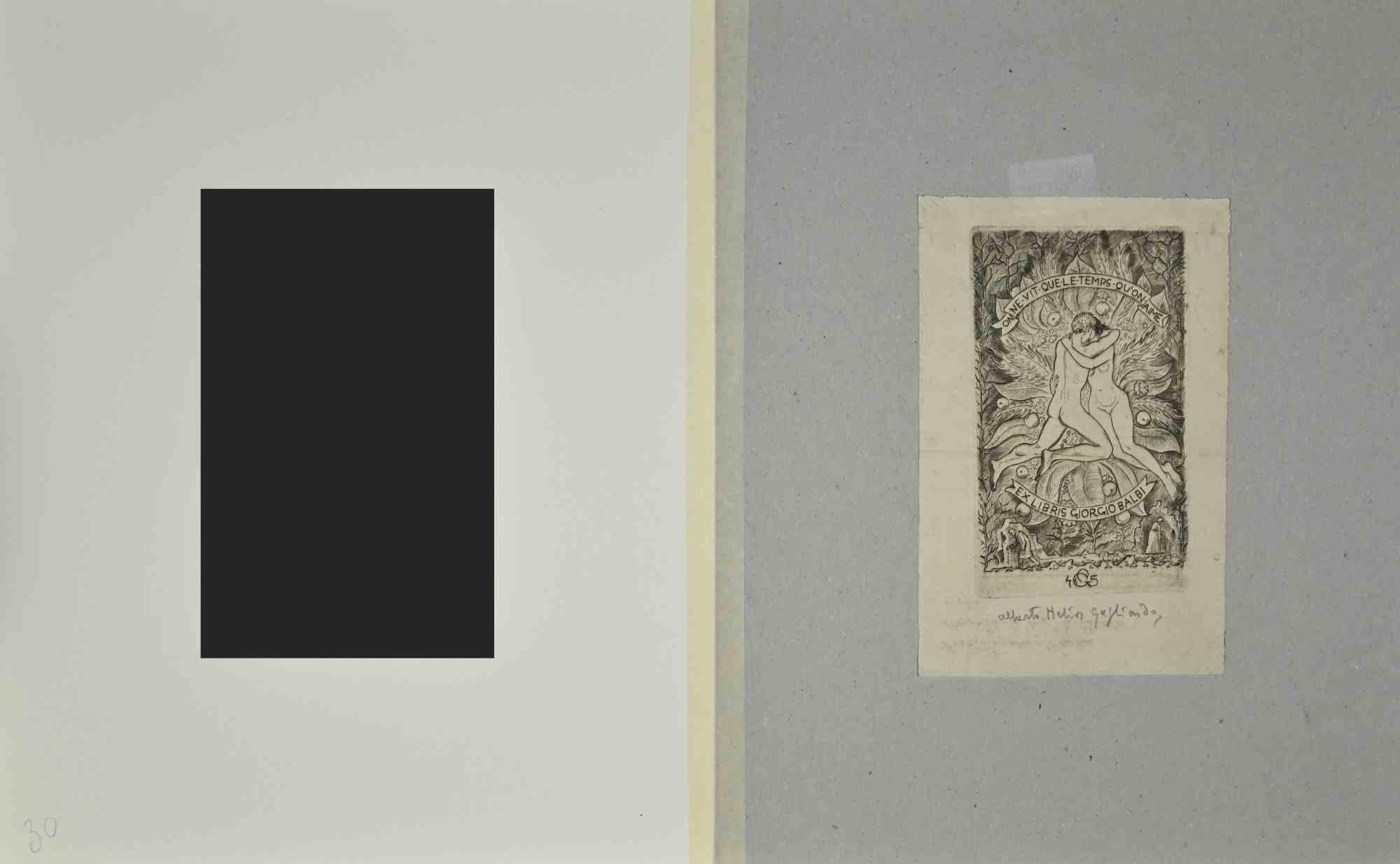 Ex Libris - Giorgio Balbi - Radierung  - Mitte des 20. Jahrhunderts – Print von  Alberto Helios Gagliardo