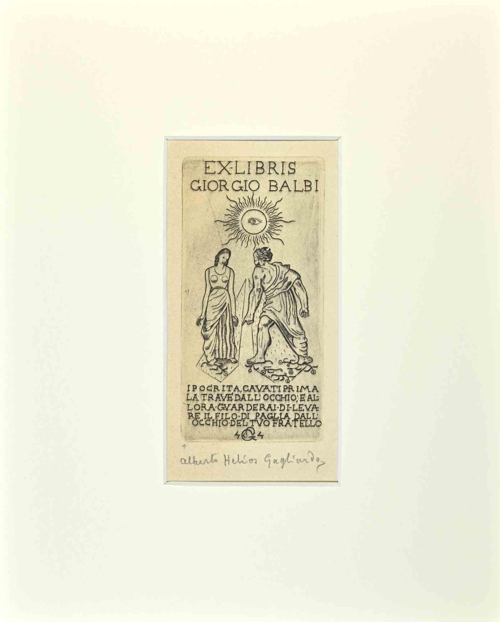  Alberto Helios Gagliardo Figurative Print - Ex Libris  - Giorgio Balbi  - Etching  - Mid-20th Century