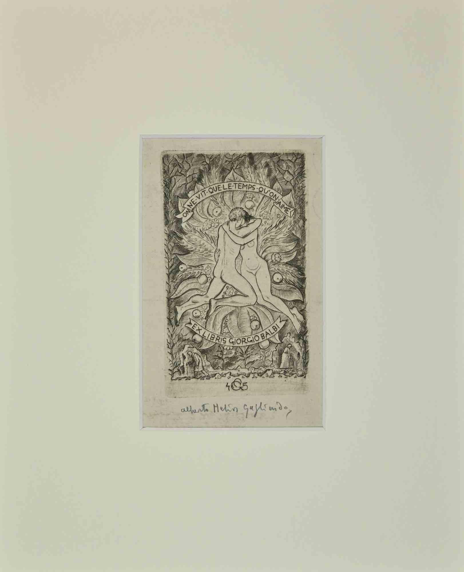  Alberto Helios Gagliardo Figurative Print - Ex Libris  - Giorgio Balbi - Etching  - Mid-20th Century