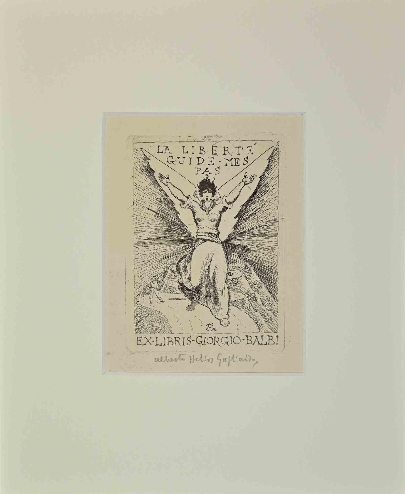  Alberto Helios Gagliardo Figurative Print – Ex Libris  - Giorgio Balbi - Radierung  - Mitte des 20. Jahrhunderts