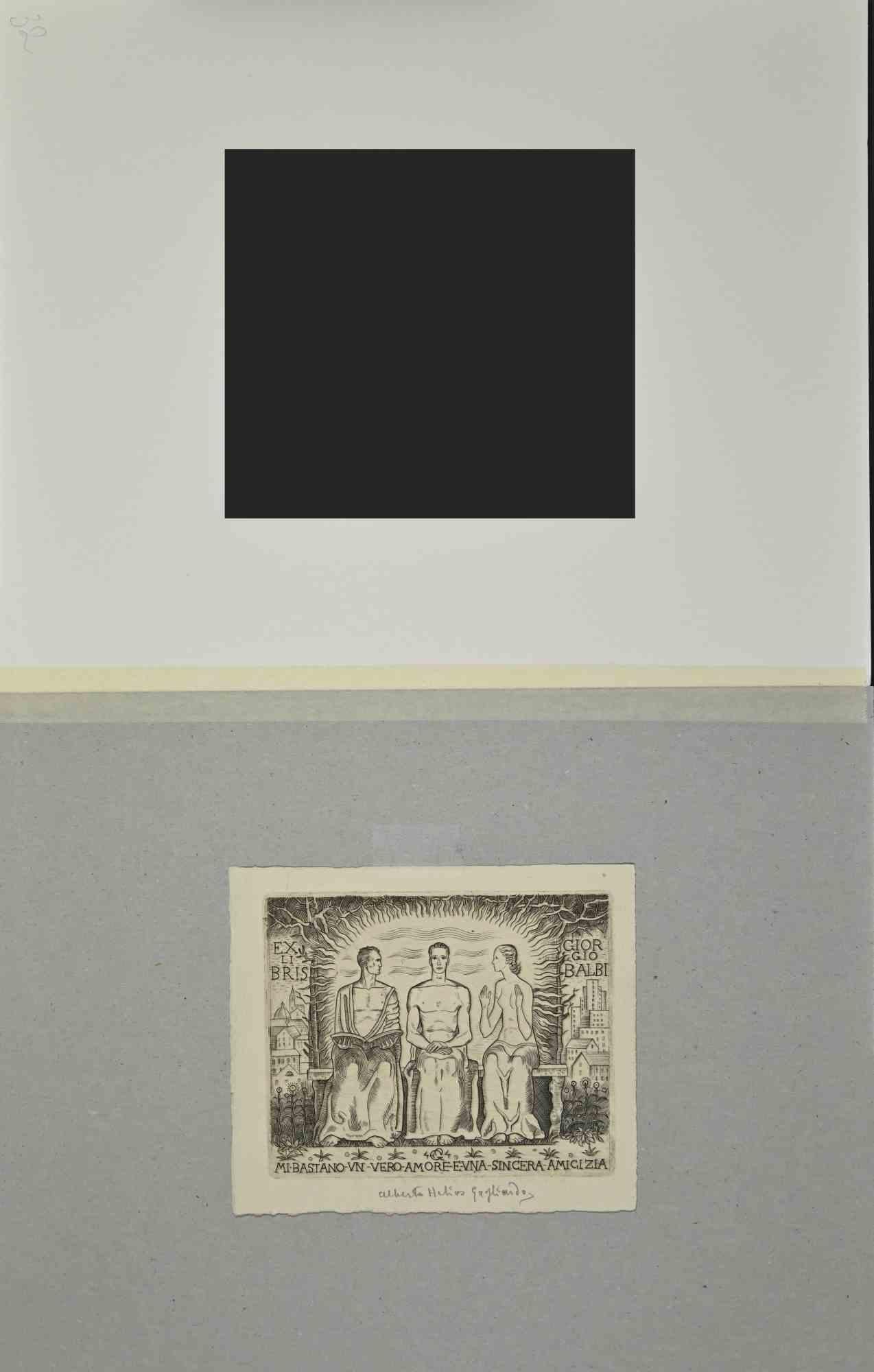 Ex Libris  - Giorgio Balbi - Sincera Amicizia - Etching  - Mid-20th Century - Print by  Alberto Helios Gagliardo