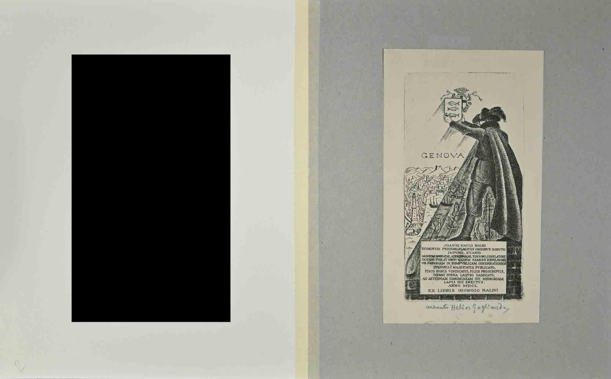Ex Libris  - Joanni Pavlo Balbi by A. H. Gagliardo - Etching  - Mid-20th Century - Print by  Alberto Helios Gagliardo