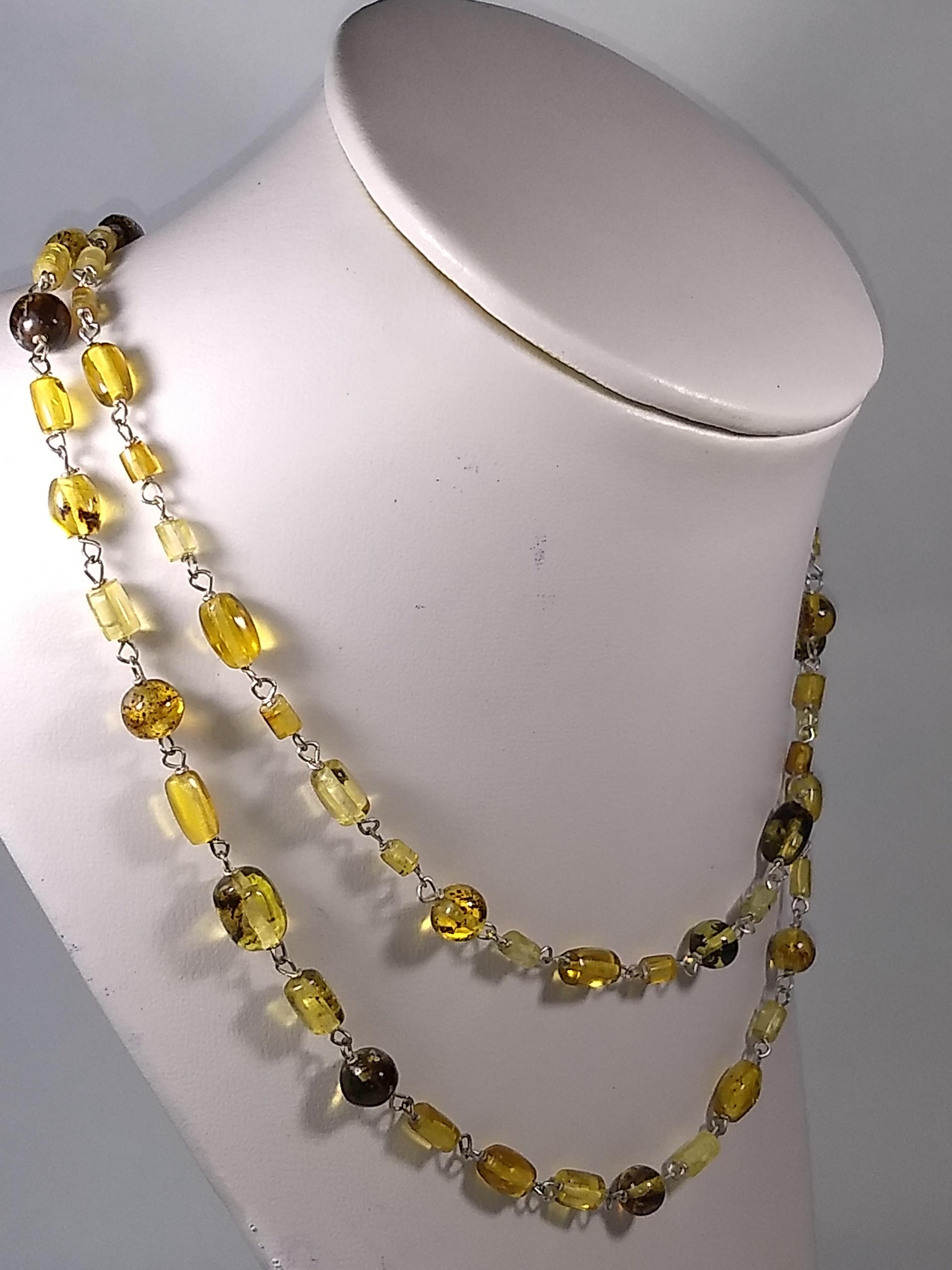 Contemporary Alberto Juan Mexican Handmade Sterling Silver Amber Beaded Necklace For Sale