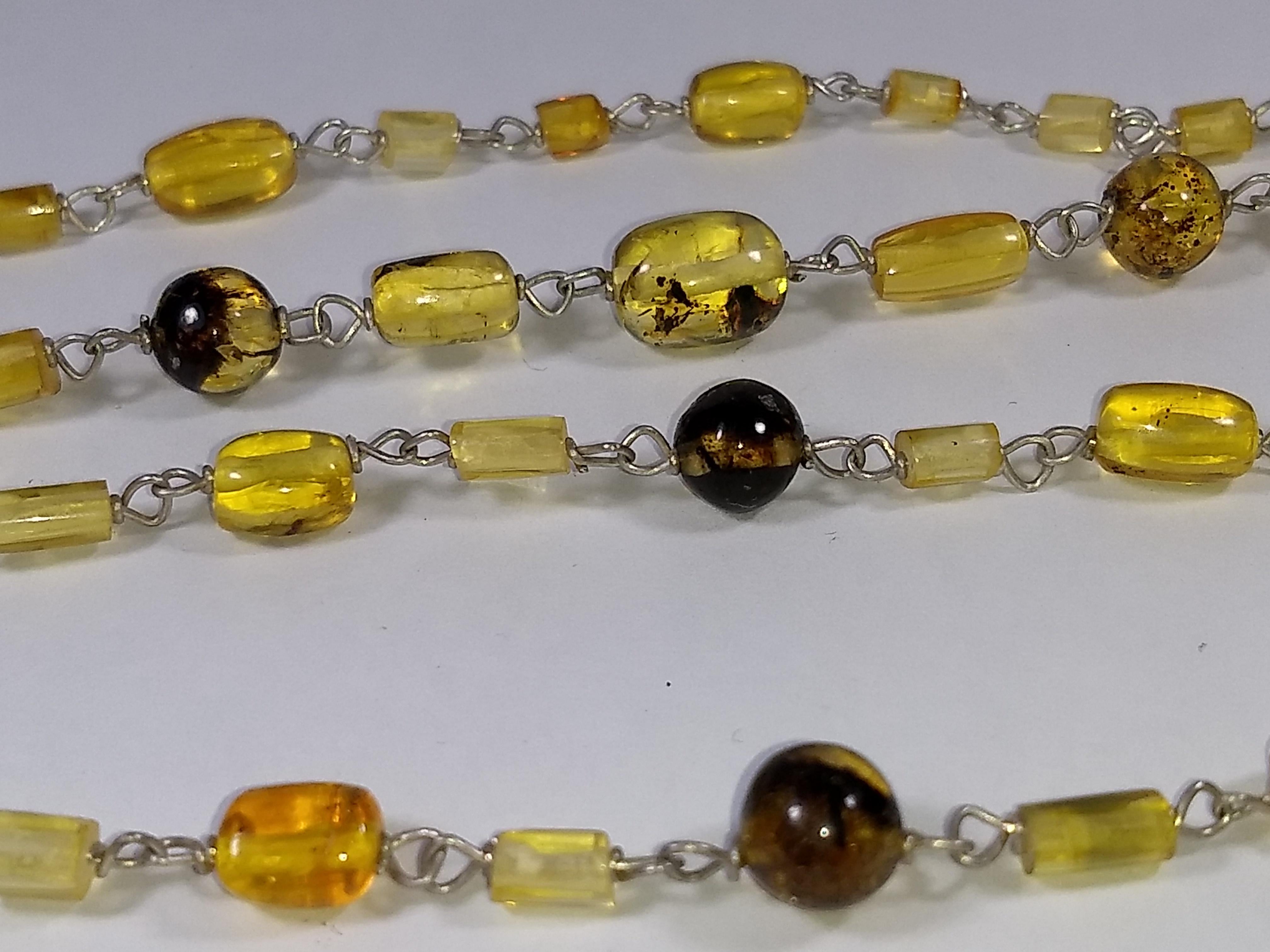 Alberto Juan Mexican Handmade Sterling Silver Amber Beaded Necklace In New Condition For Sale In New York, NY