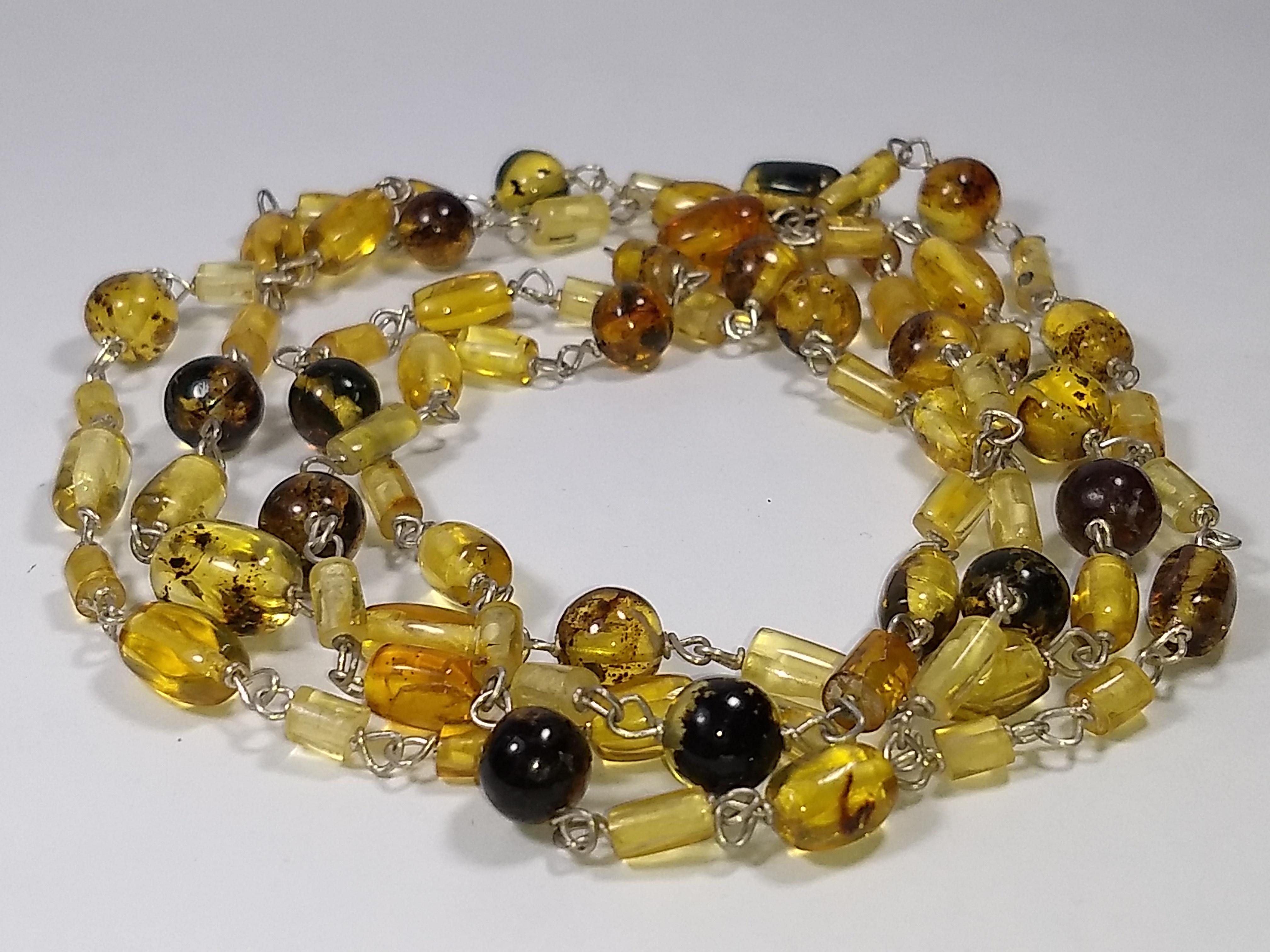 Women's Alberto Juan Mexican Handmade Sterling Silver Amber Beaded Necklace For Sale